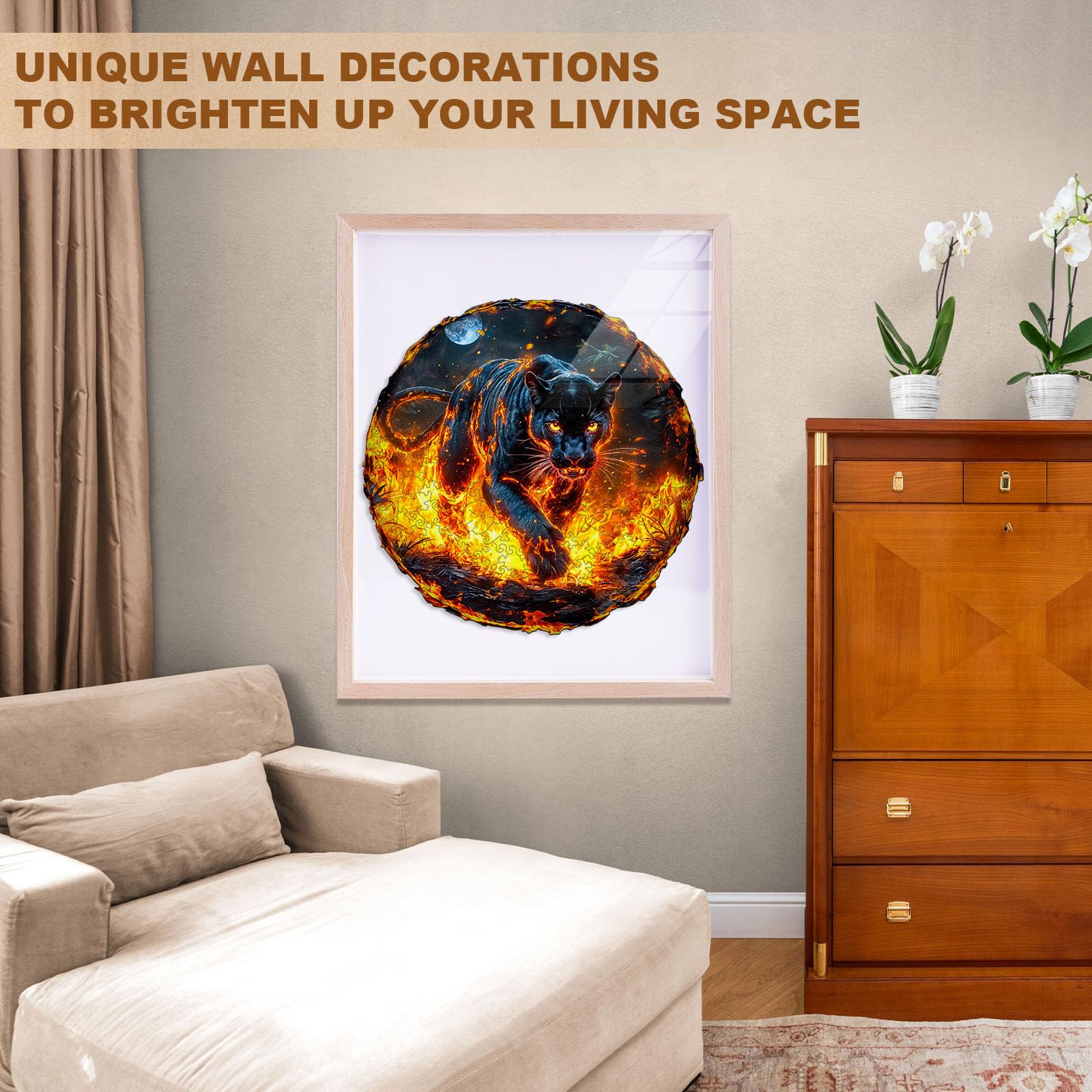 Flame Panther Unique Shape Wood Puzzle Cool Animal - Aeekdook