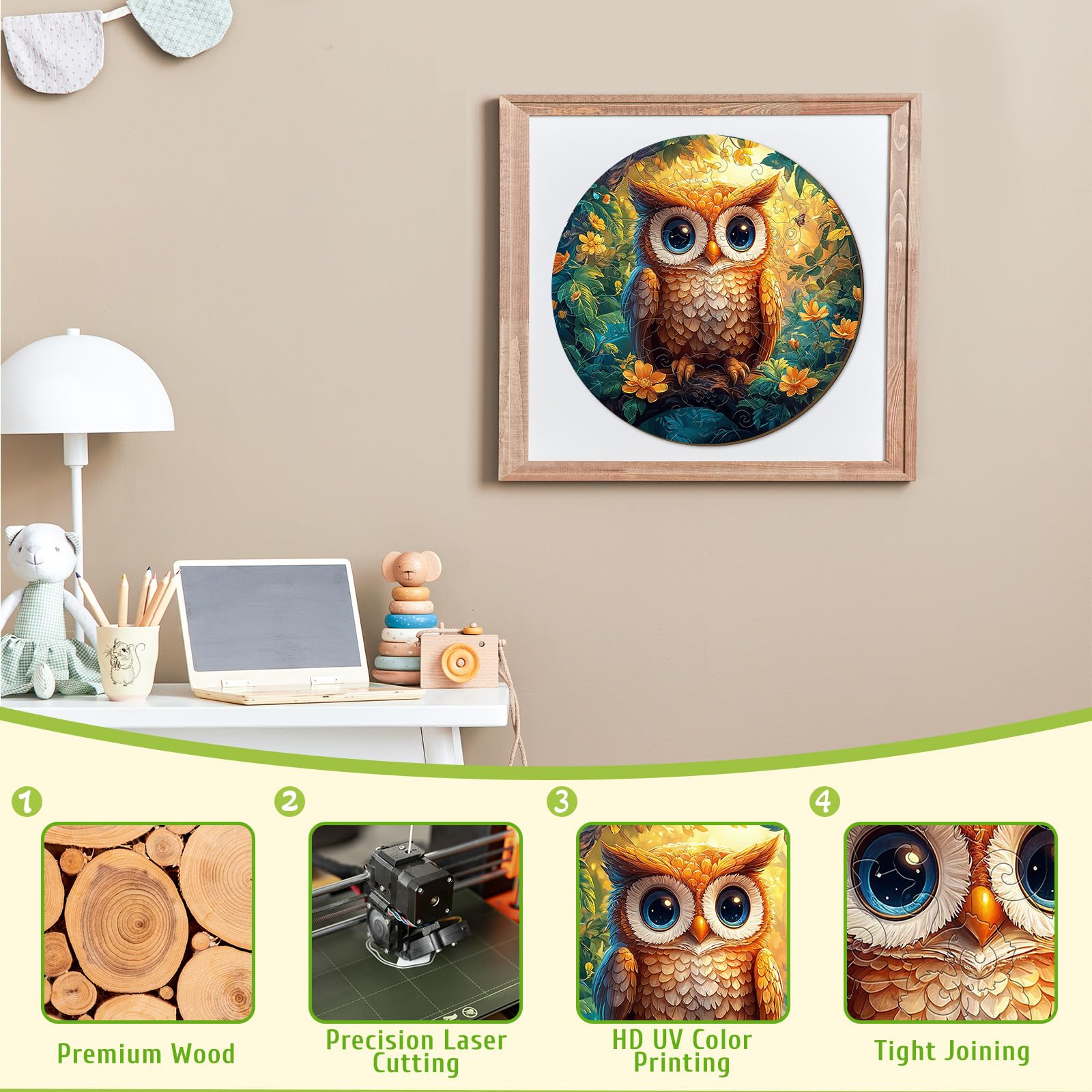 Cute Owl 50 Piece Wood Puzzle Educational Toy - Aeekdook