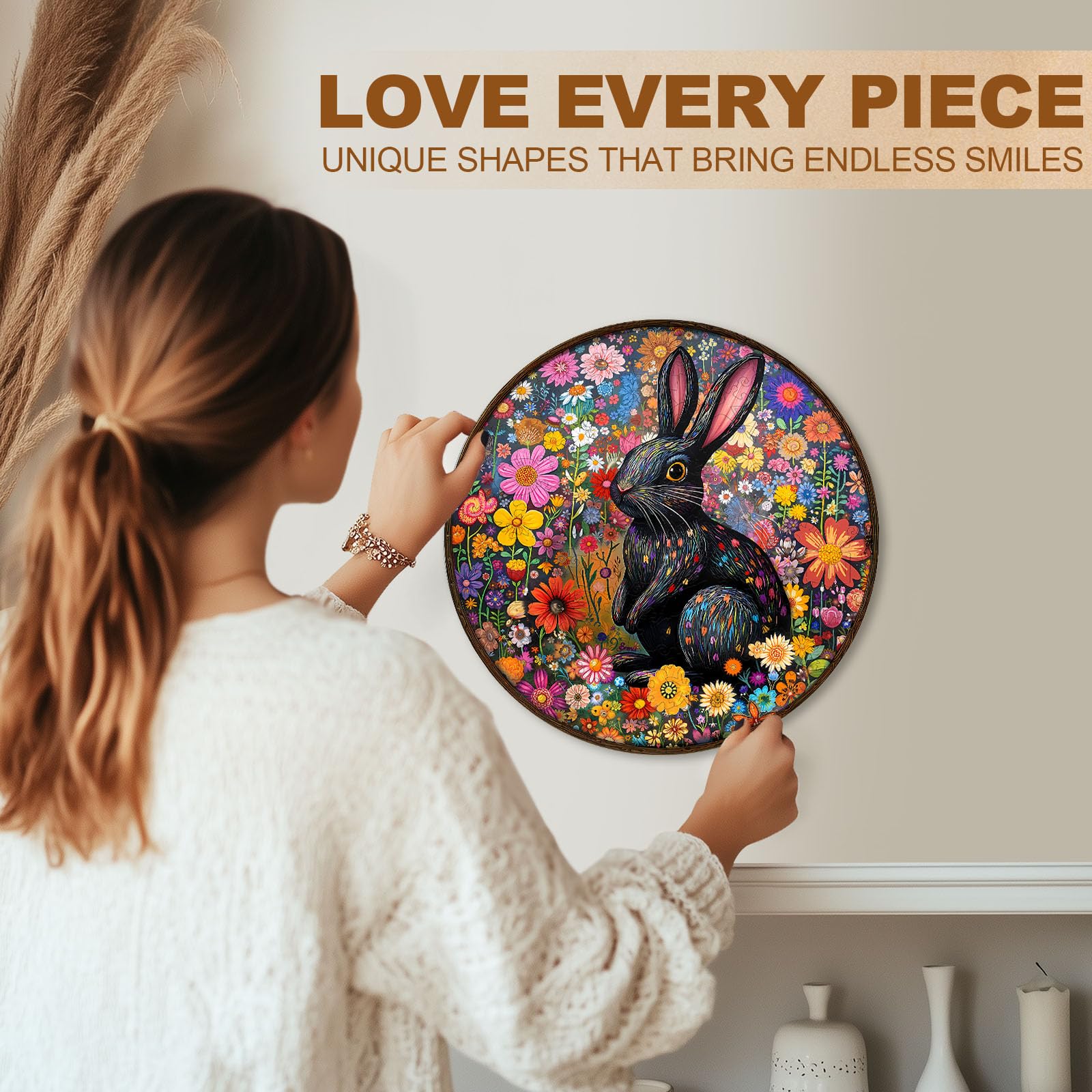 Easter Flower Bunny Wood Puzzle for Adults Spring - Aeekdook