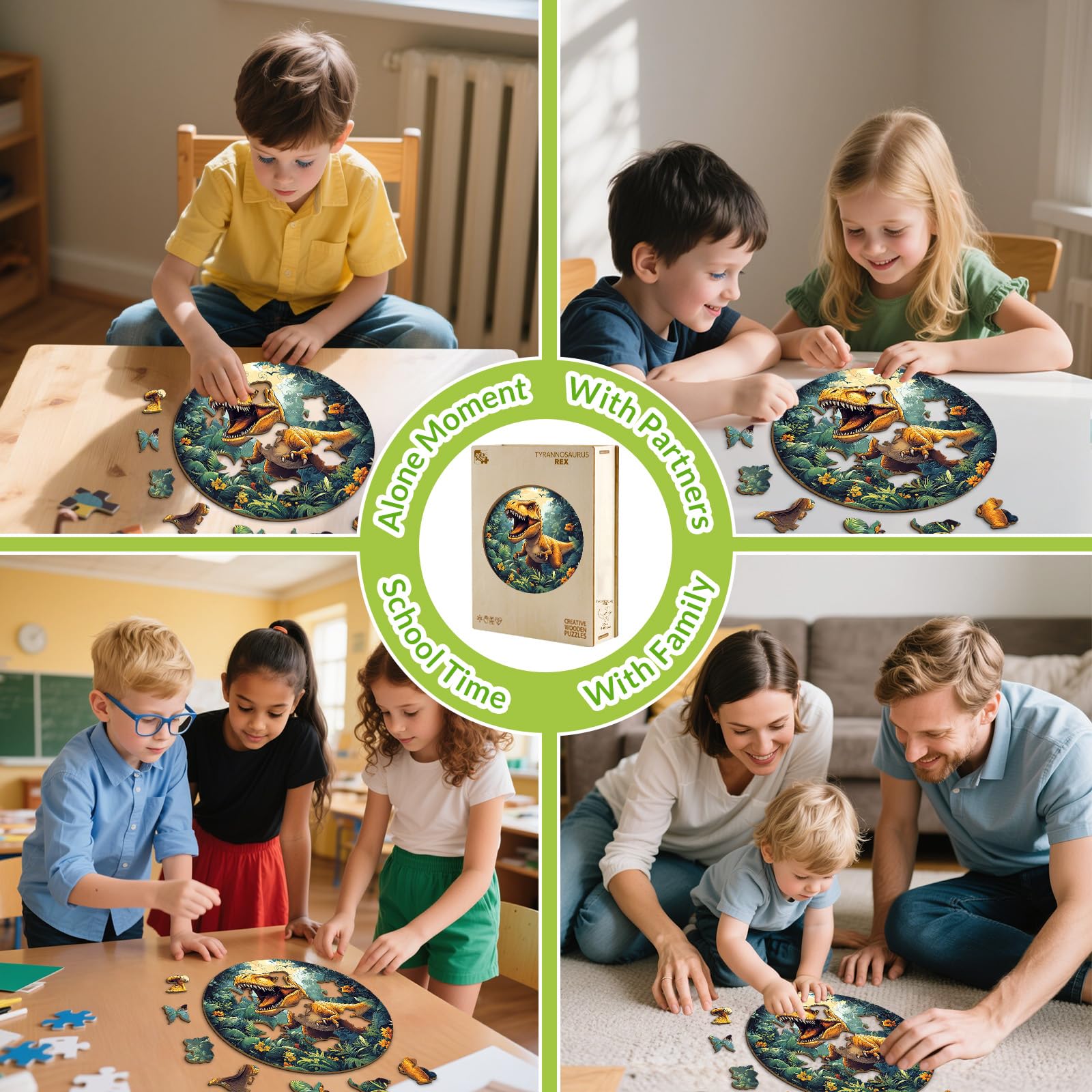 Dinosaur 50 Piece Kids Wood Puzzle T-Rex Theme - Aeekdook