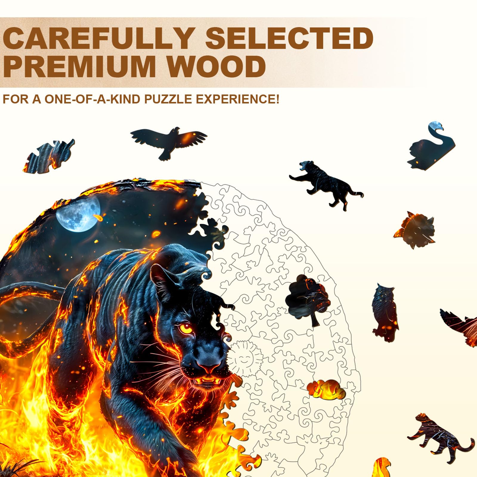 Flame Panther Unique Shape Wood Puzzle Cool Animal - Aeekdook