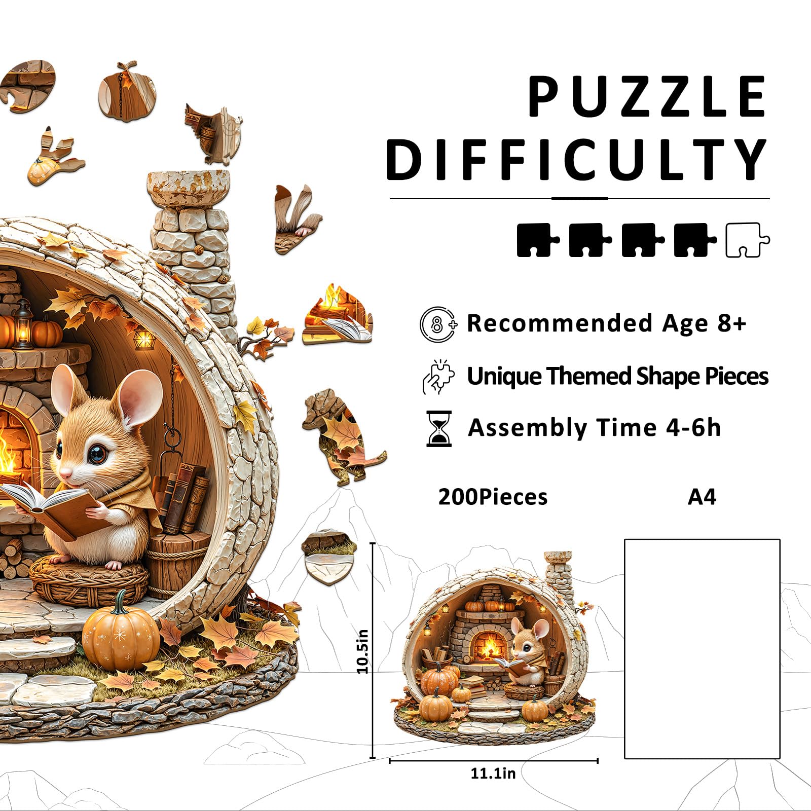Mouse's Walnut House Unique Shape Wood Puzzle - Aeekdook