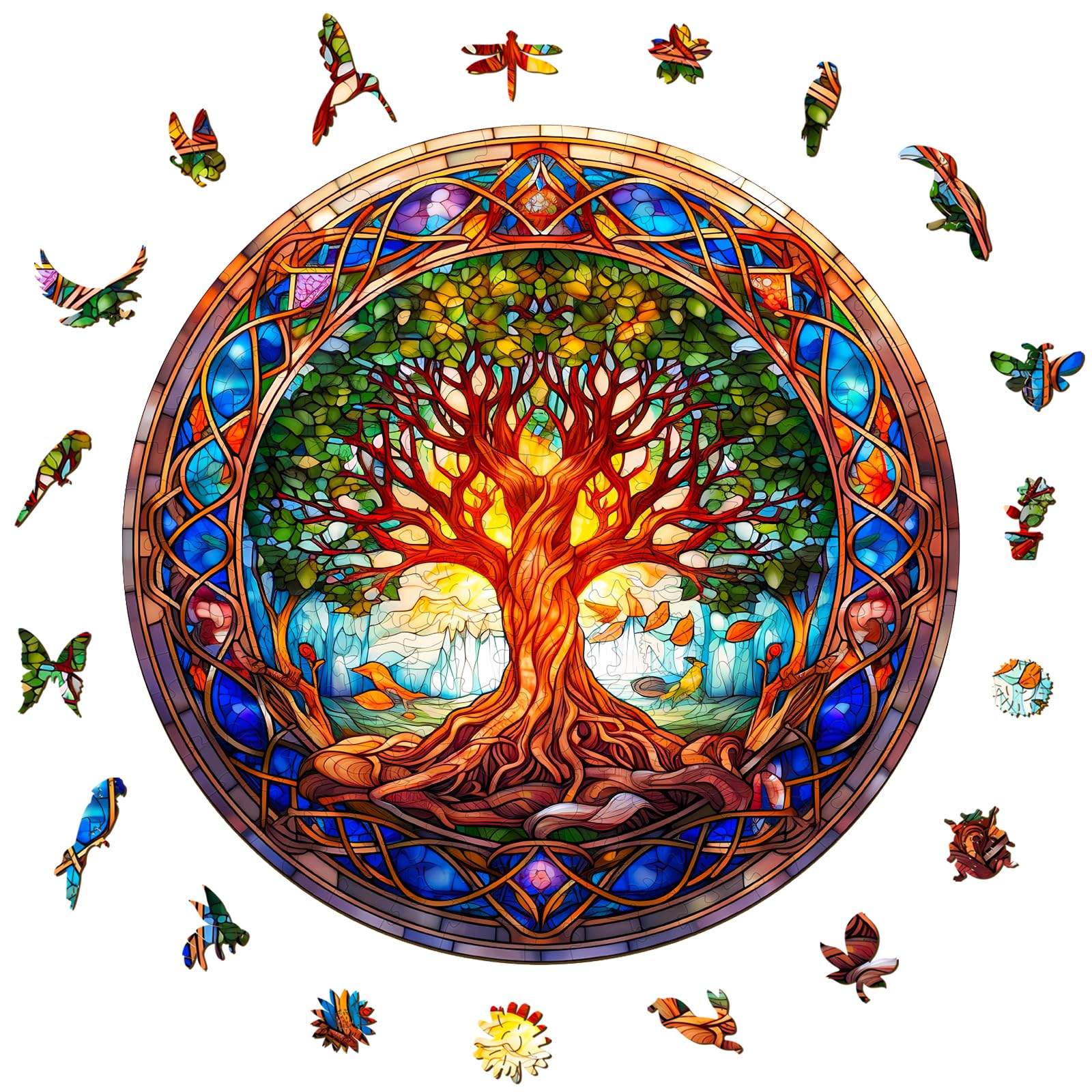 Stained Glass Tree of Life Wood Puzzle Symbolic Art - Aeekdook