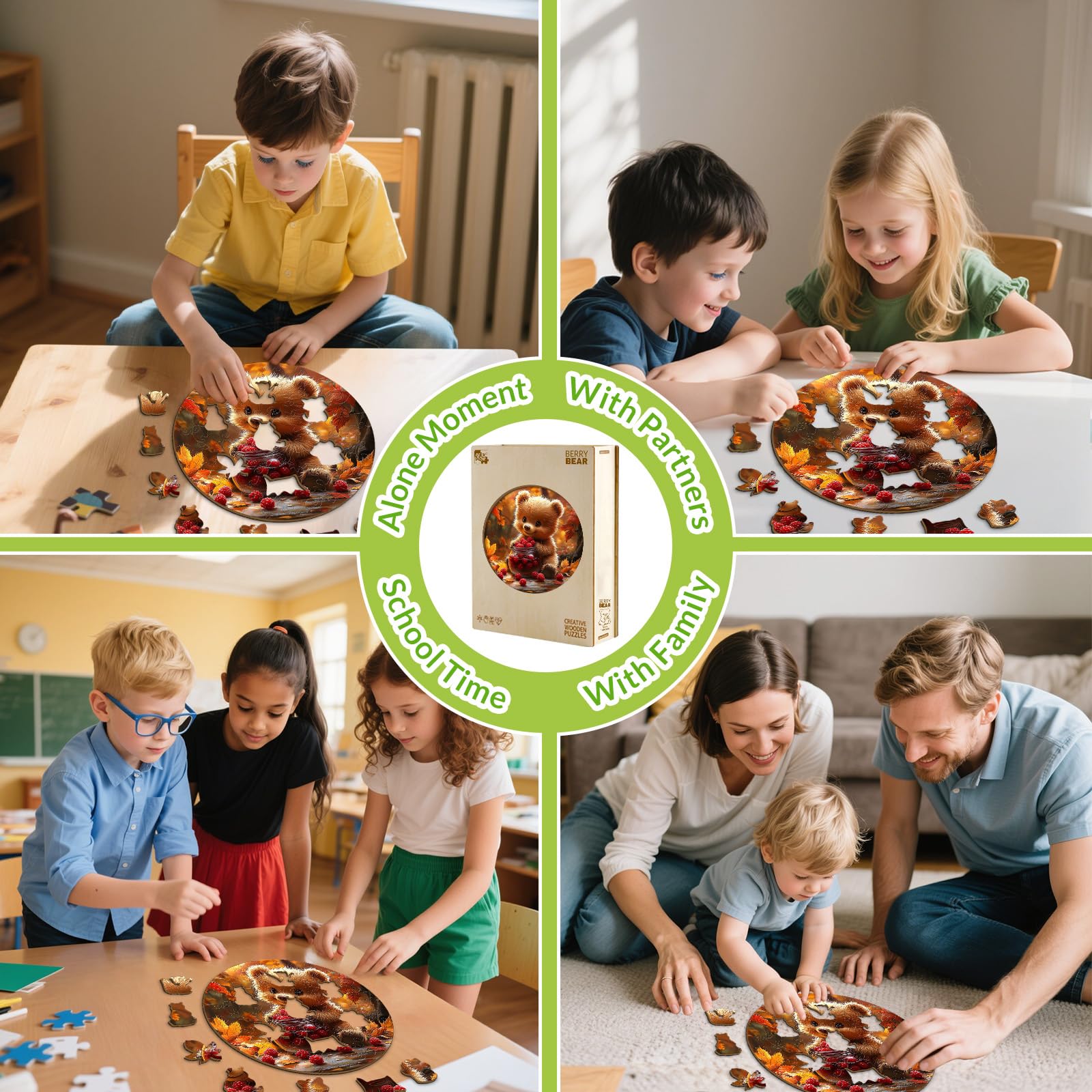Berry Bear 50 Piece Kids Wood Puzzle Forest Animal - Aeekdook