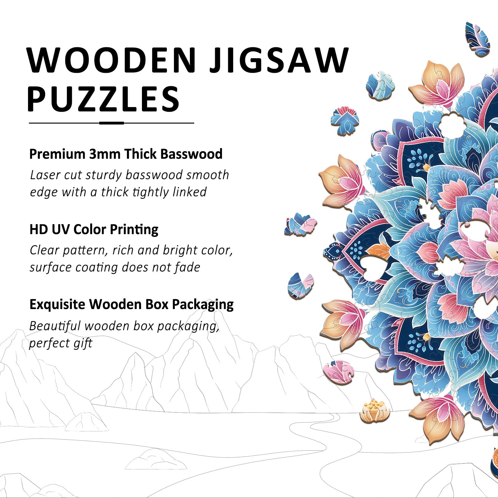Dunhuang Lotus Wood Puzzle Oriental Buddhist Art - Aeekdook
