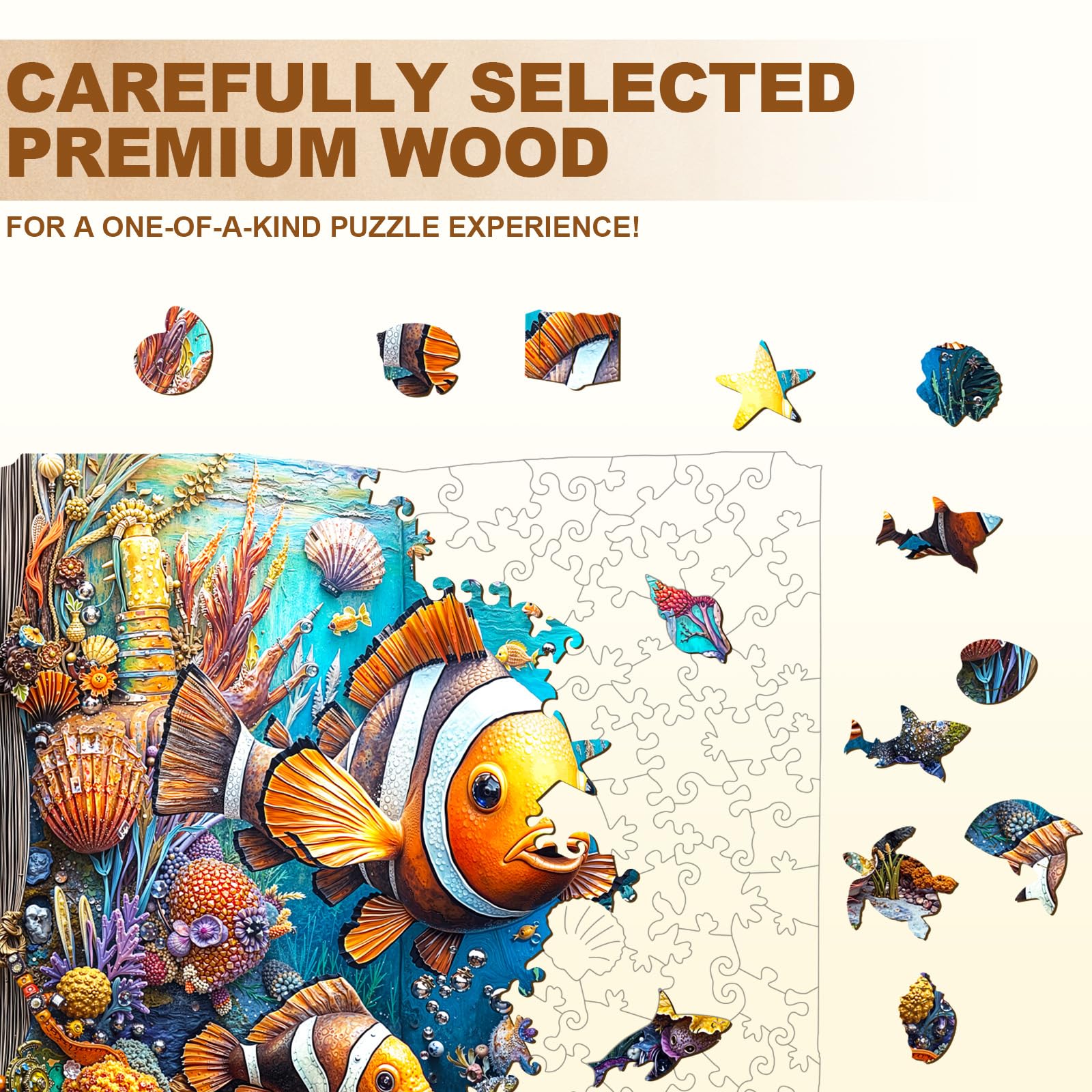 Ocean Clownfish Wood Puzzle Colorful Marine Life - Aeekdook