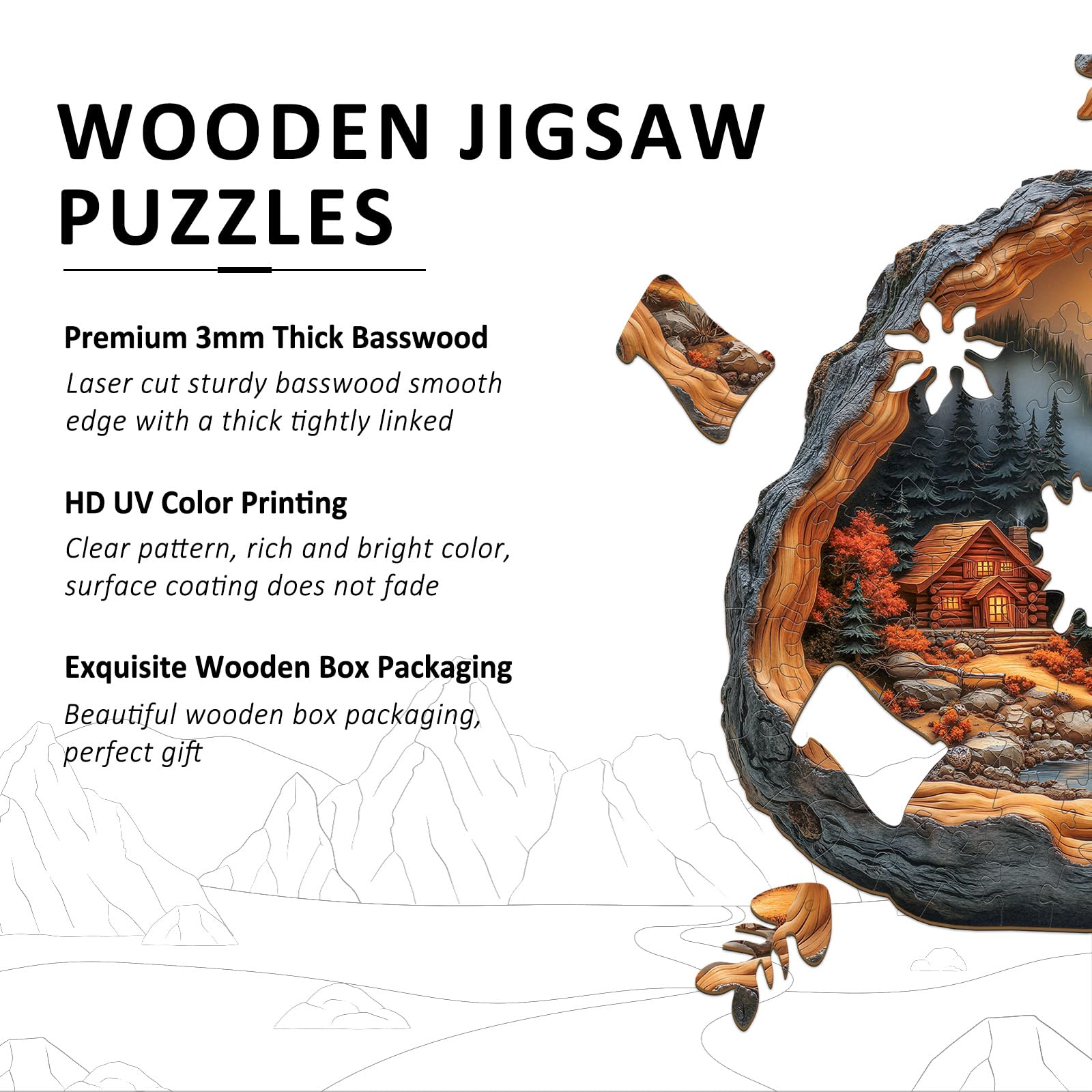 Forest Cabin Wood Puzzle Cozy Nature Escape Art - Aeekdook