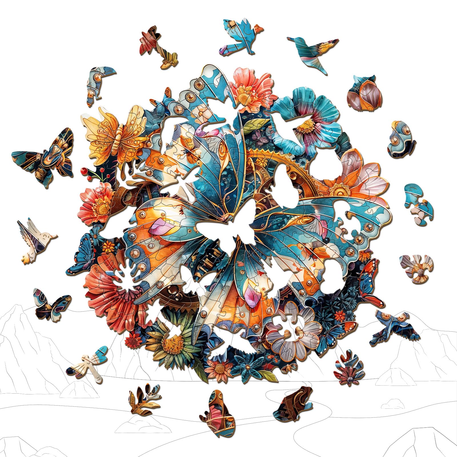 Mechanical Butterfly Wood Puzzle Steampunk Style Art - Aeekdook