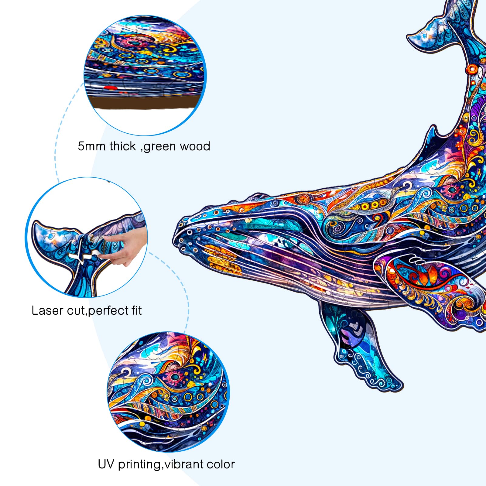 Blue Whale Wood Puzzles Adult