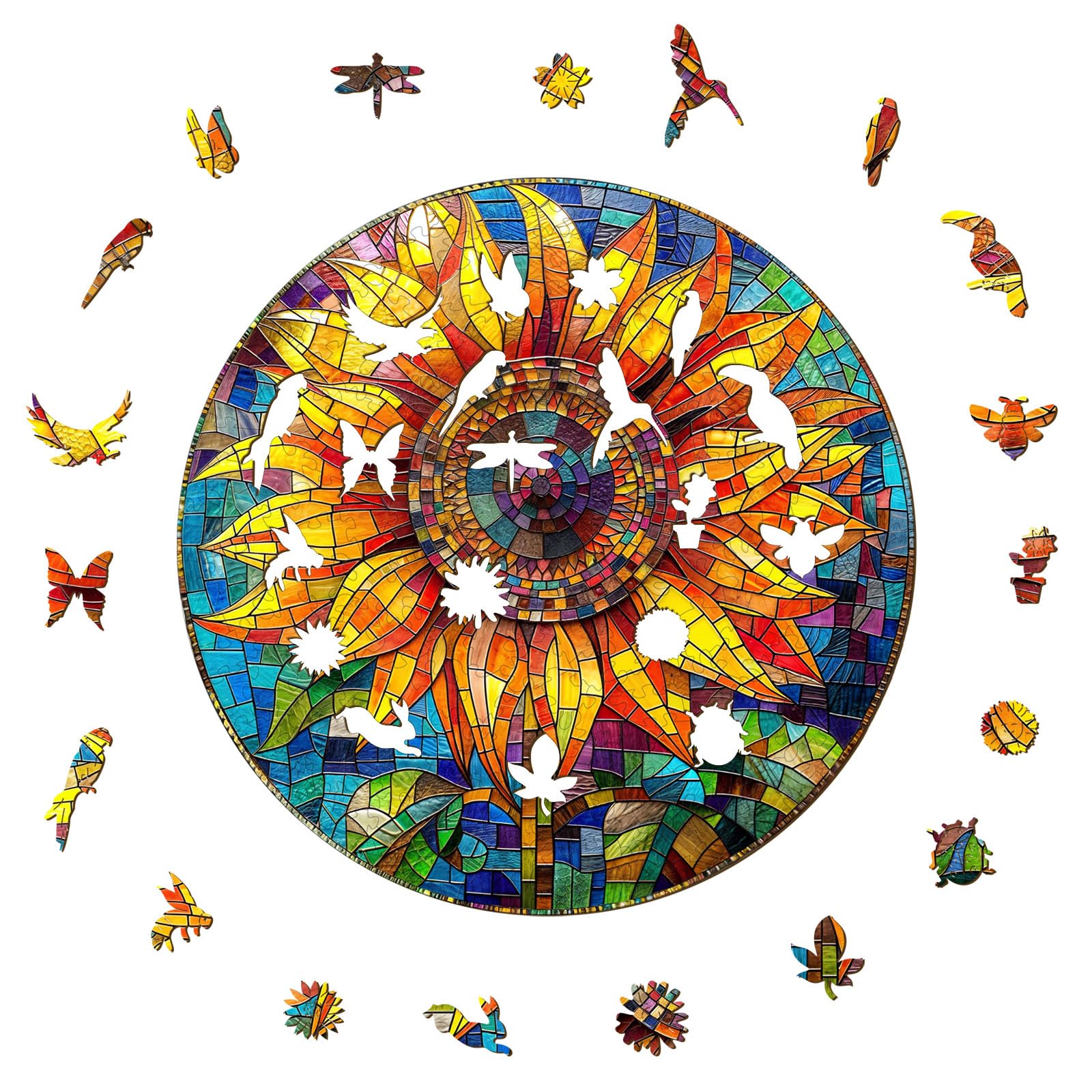 Stained Glass Sunflower Wood Puzzle Floral Wall Art - Aeekdook