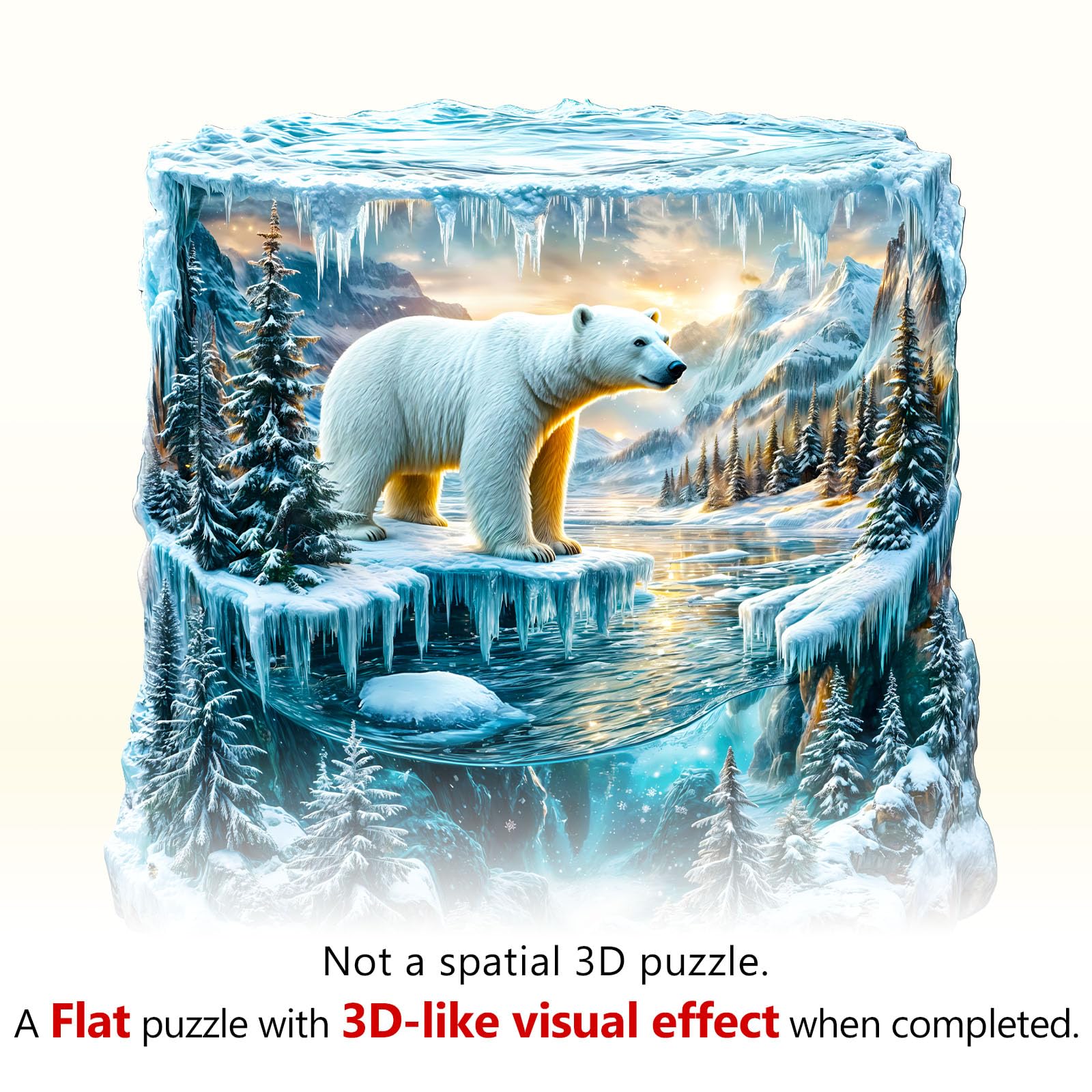 Frozen Polar Bear Unique Shape Wood Puzzle Arctic Art - Aeekdook