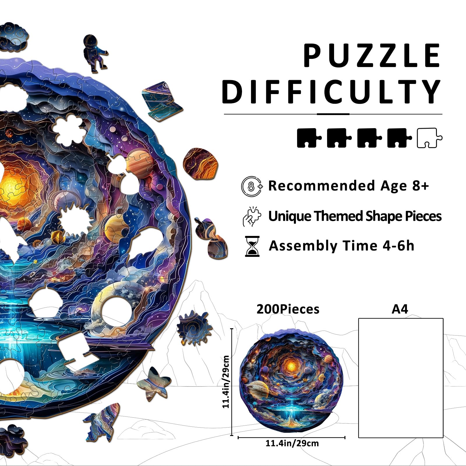 Colorful Space Wood Puzzle Galaxy & Planets Theme - Aeekdook
