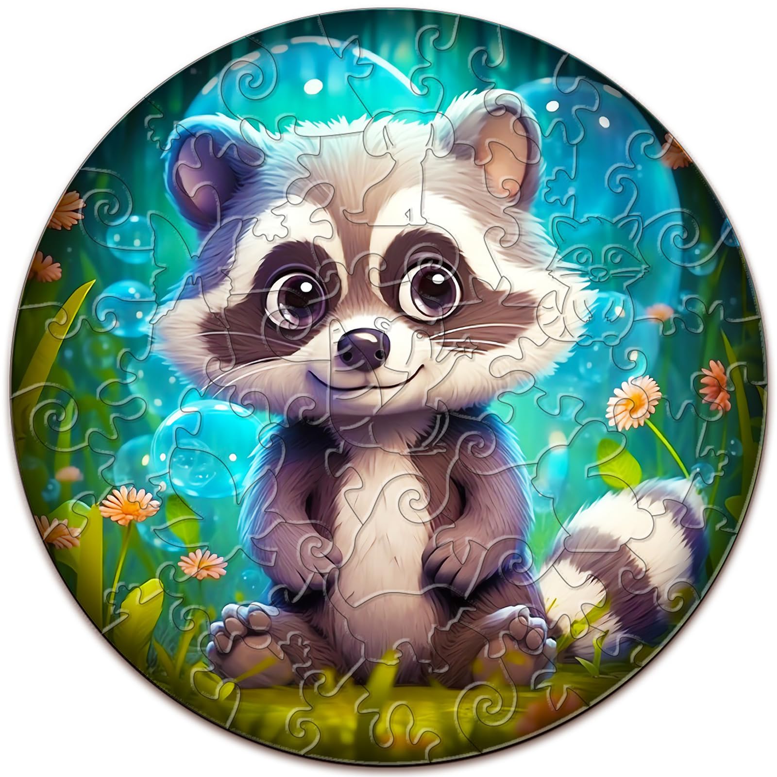 Cute Raccoon Wooden Puzzles for Kids 50 Pieces