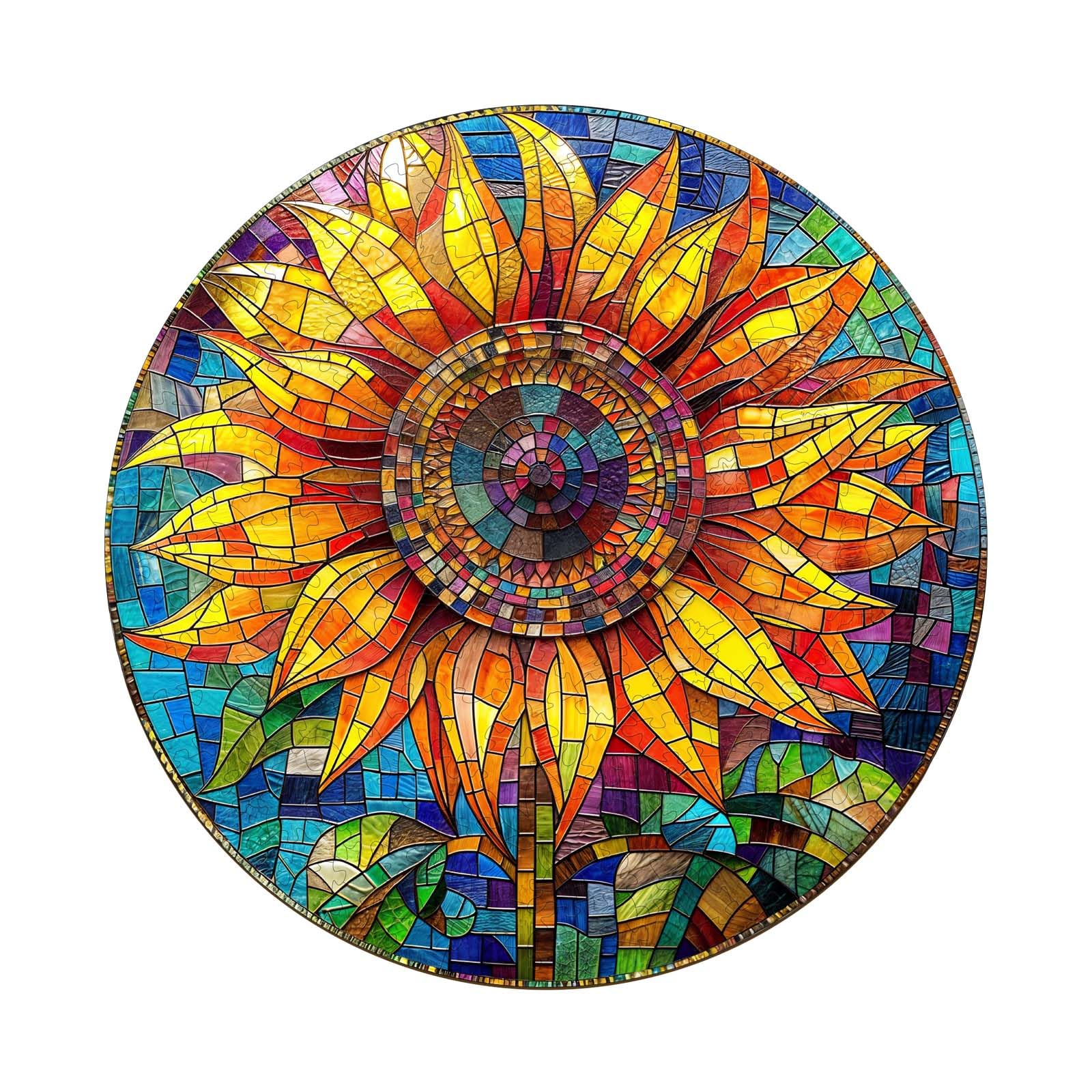 Stained Glass Sunflower Wood Puzzle Floral Wall Art - Aeekdook