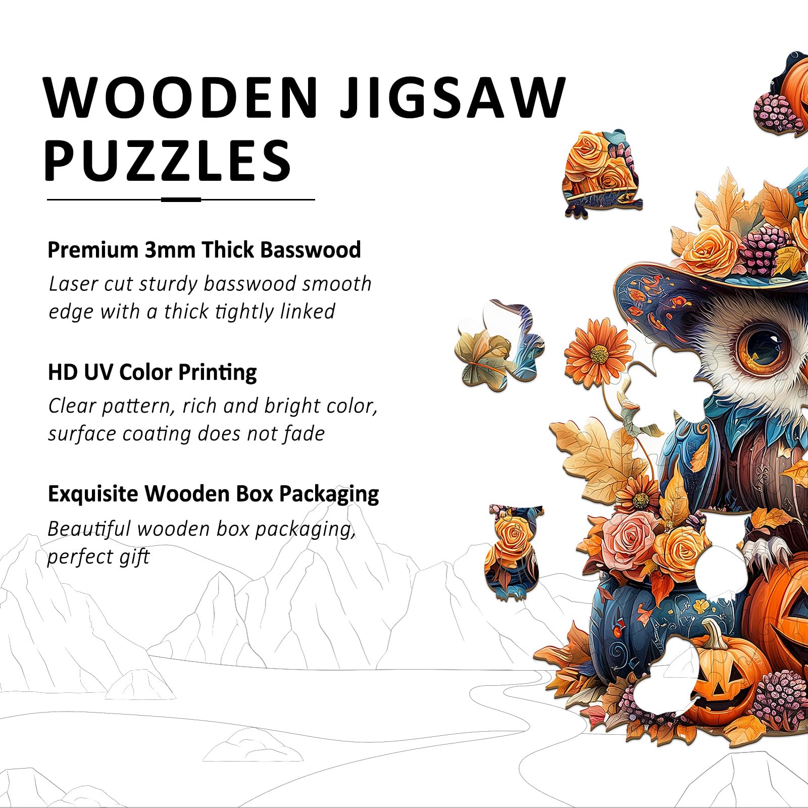 Halloween Owl Wood Puzzle Spooky Night Holiday Gift - Aeekdook