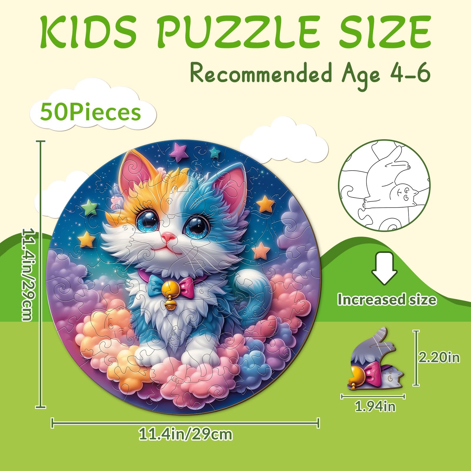 Celestial Kitten 50 Piece Wood Puzzle for Children - Aeekdook