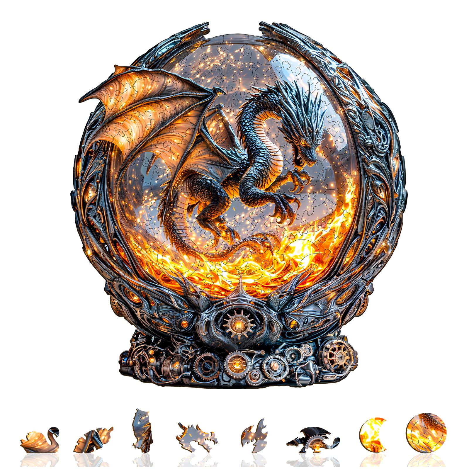 Fire Dragon Unique Shape Wood Puzzle Epic Mythical - Aeekdook