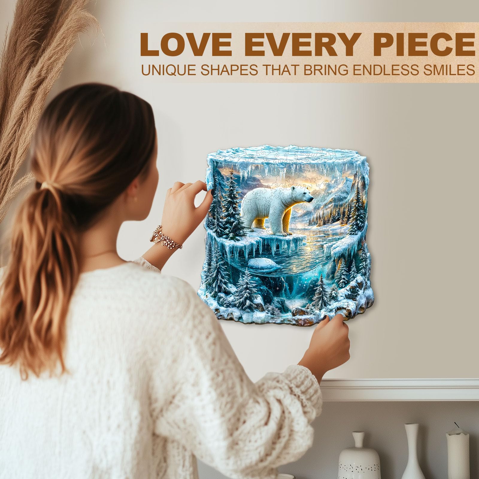 Frozen Polar Bear Unique Shape Wood Puzzle Arctic Art - Aeekdook