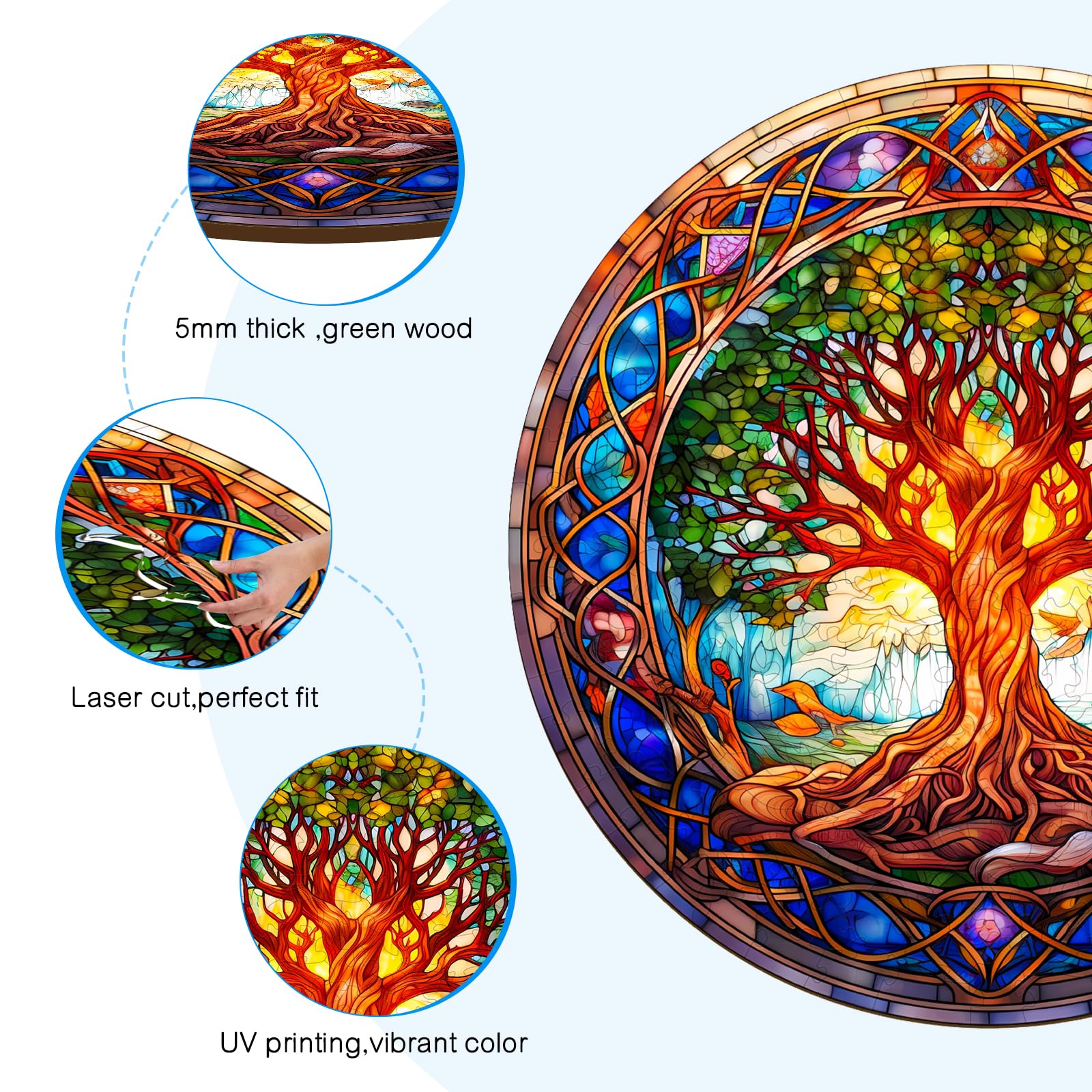 Stained Glass Tree of Life Wood Puzzle Symbolic Art - Aeekdook