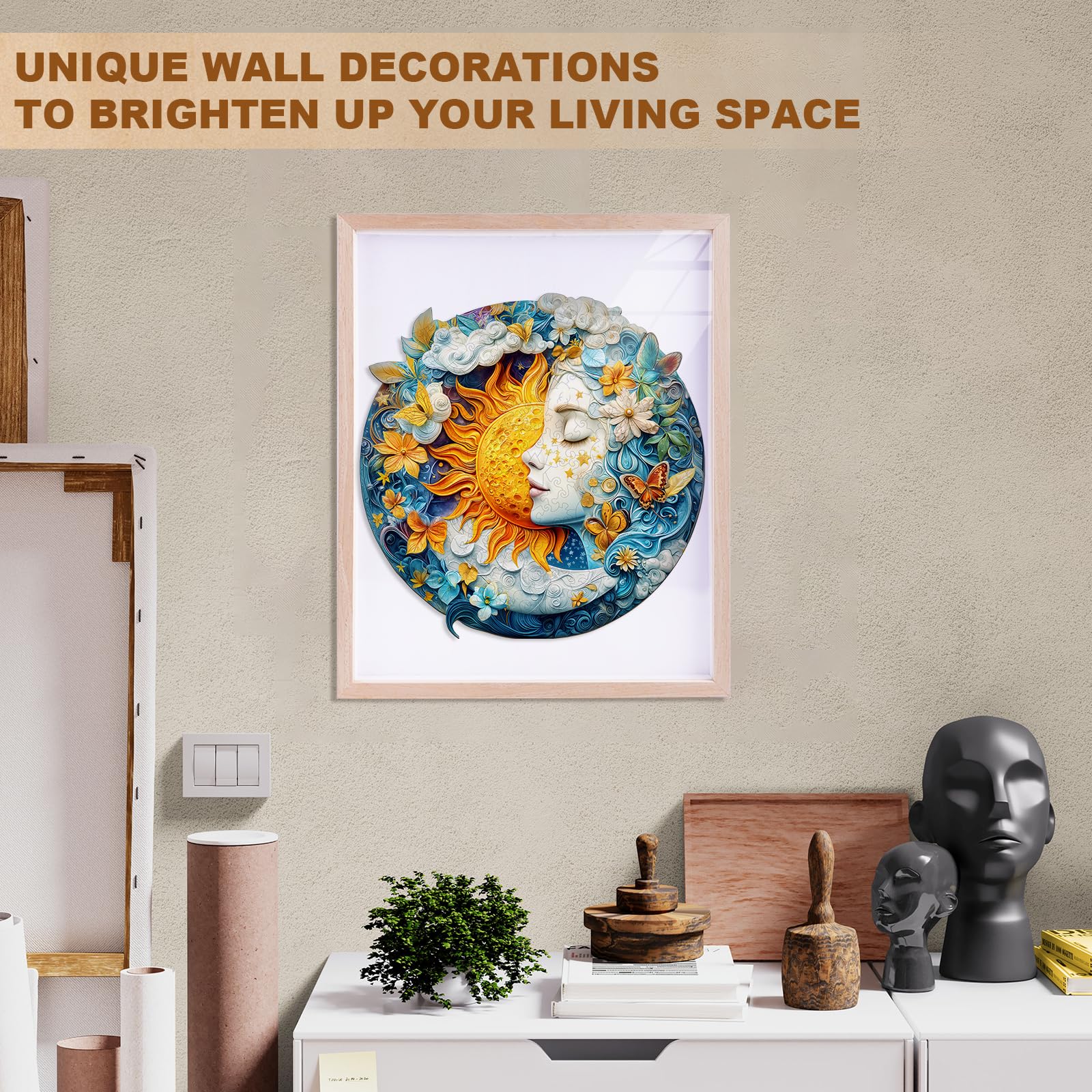 Moon Sun and Girl Wood Puzzle Celestial Goddess Art - Aeekdook