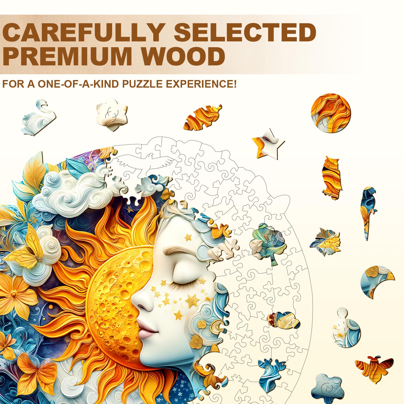 Moon Sun and Girl Wood Puzzle Celestial Goddess Art - Aeekdook