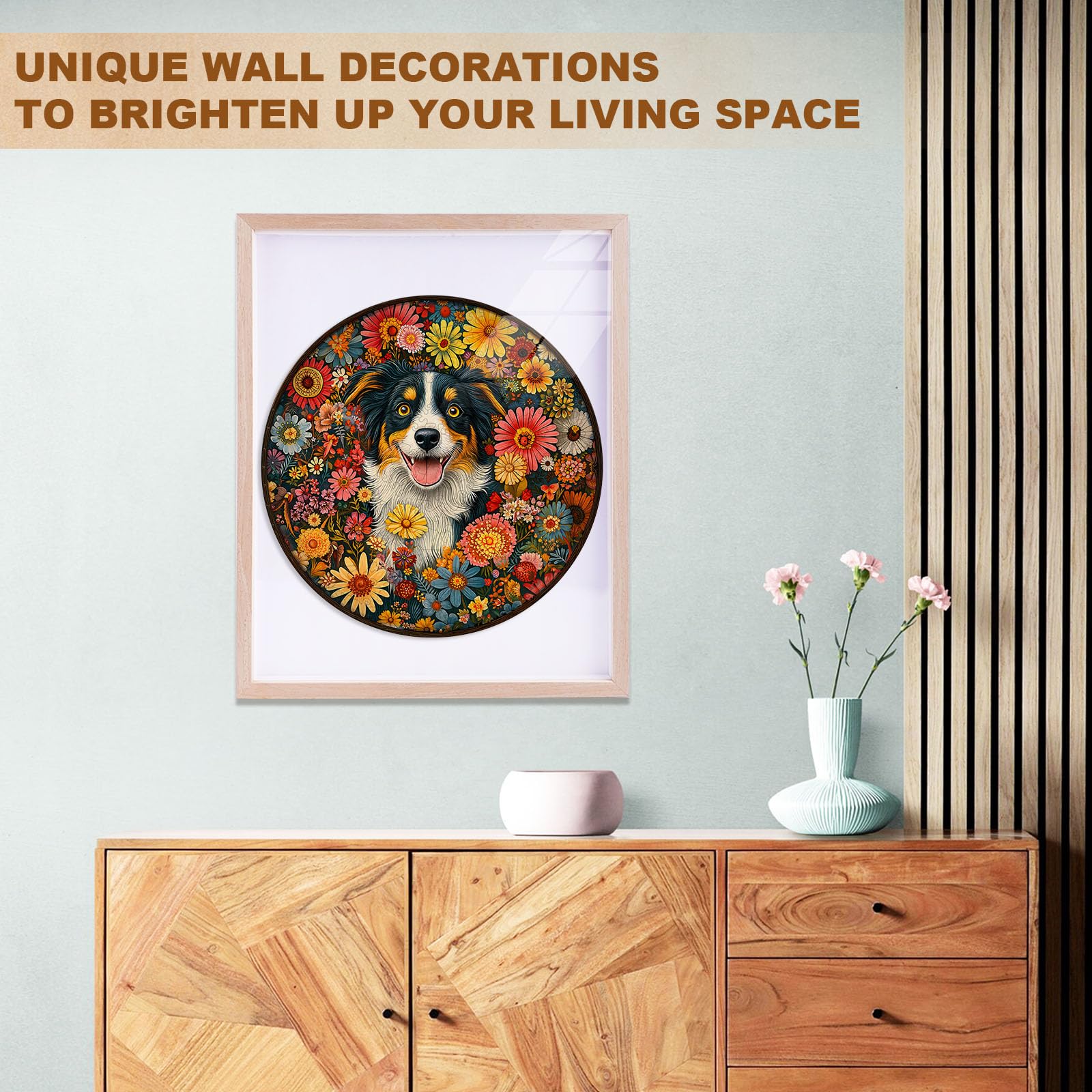 Fantasy Flowers Dog Wood Puzzle Surreal Floral Art - Aeekdook