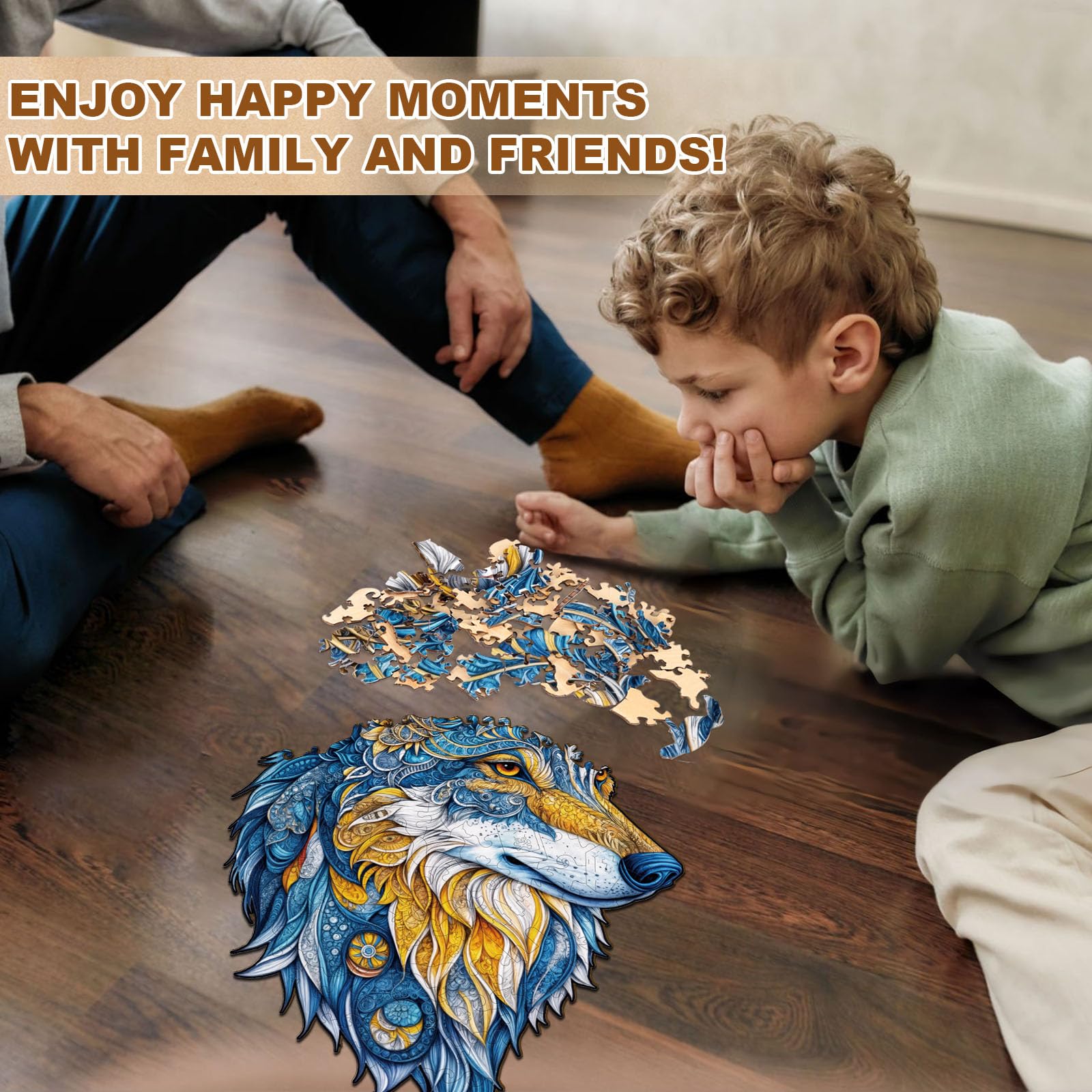 Vivid Wolf Unique Shape Wood Puzzle Wild Animal Art - Aeekdook