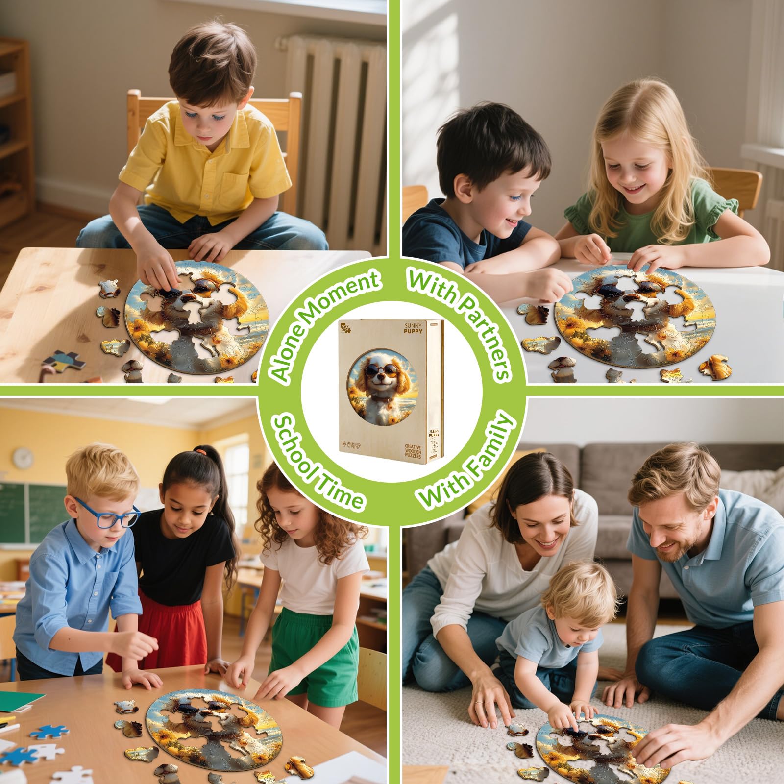 Sunny Puppy 50 Piece Kids Wood Puzzle Cute Pet - Aeekdook