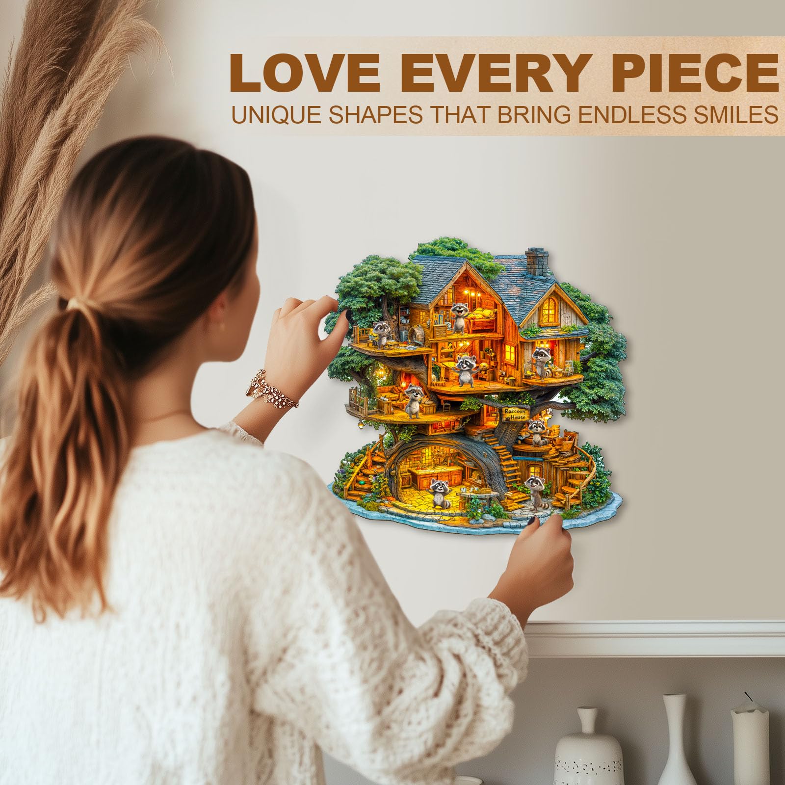 Raccoon House Wood Puzzle Forest Animal Home Art - Aeekdook