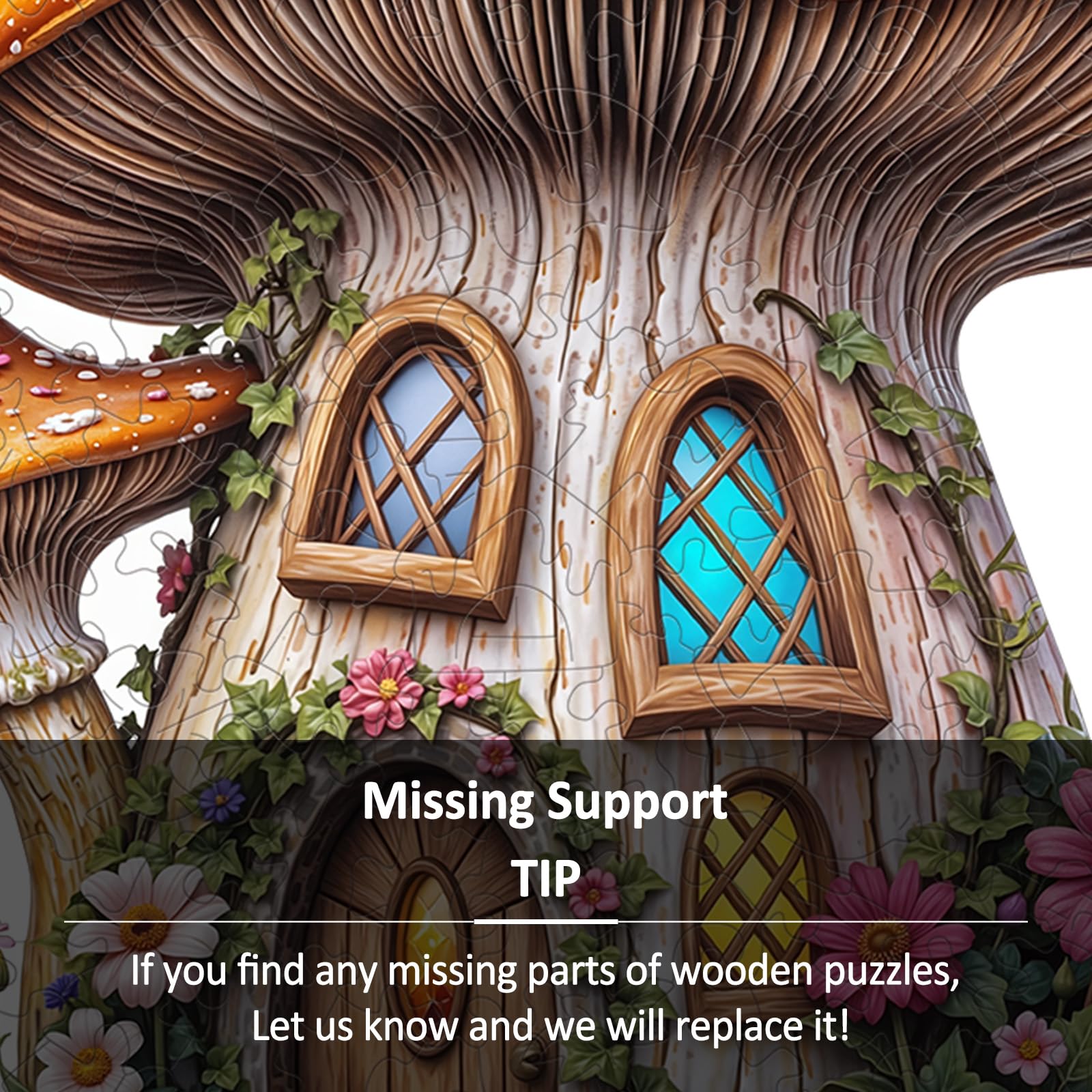 Mushroom Fairy House Wood Puzzle Whimsical Fantasy - Aeekdook