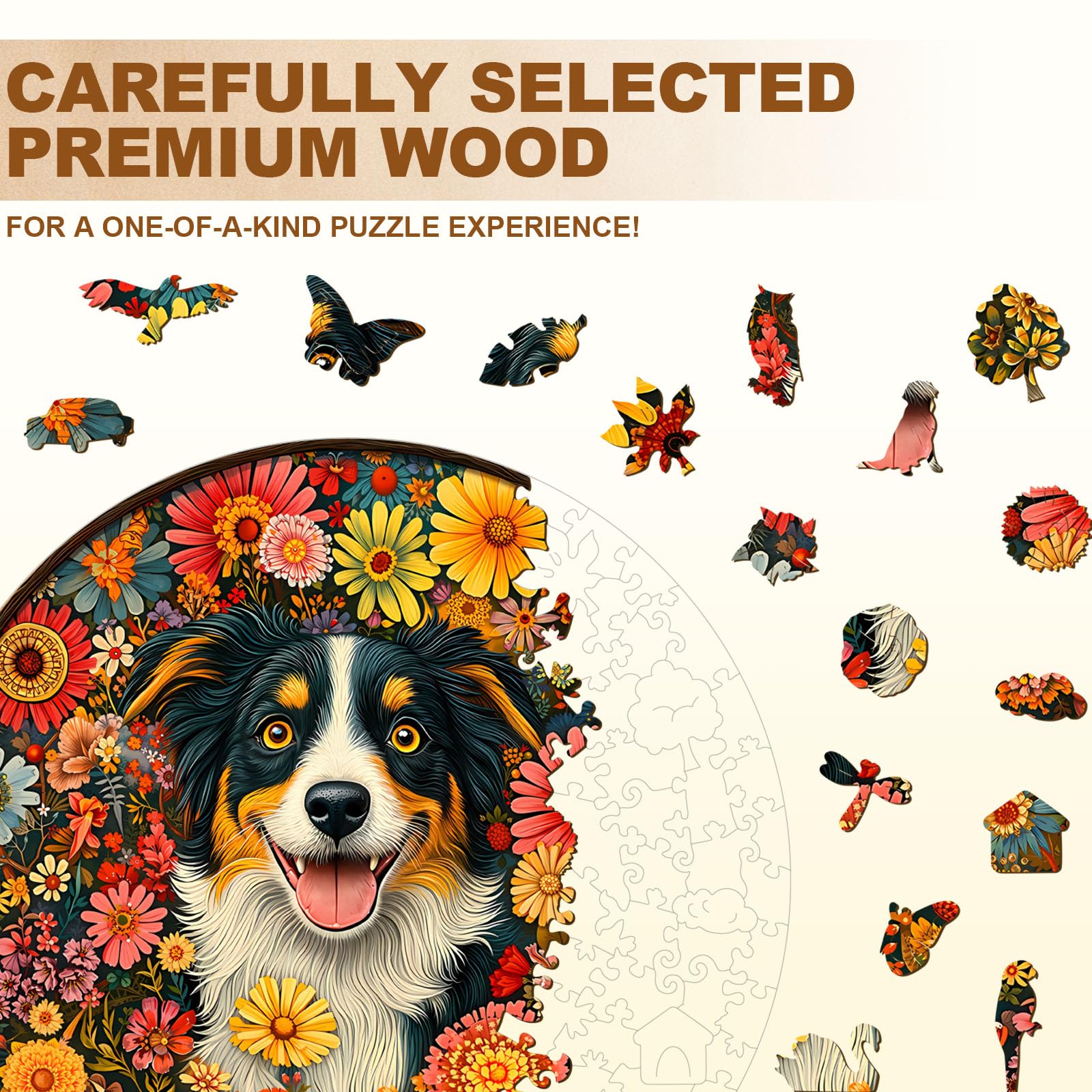 Fantasy Flowers Dog Wood Puzzle Surreal Floral Art - Aeekdook