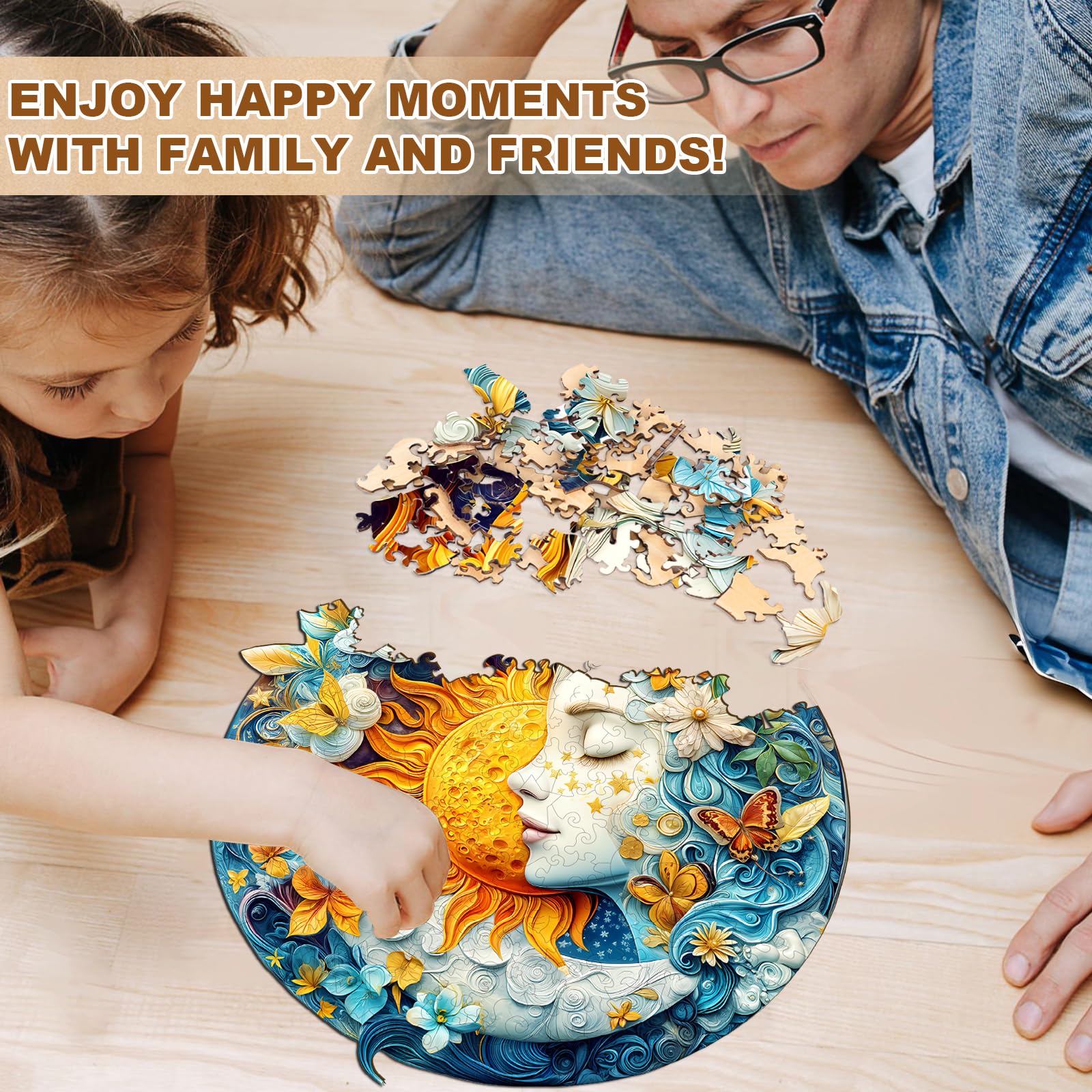 Moon Sun and Girl Wood Puzzle Celestial Goddess Art - Aeekdook