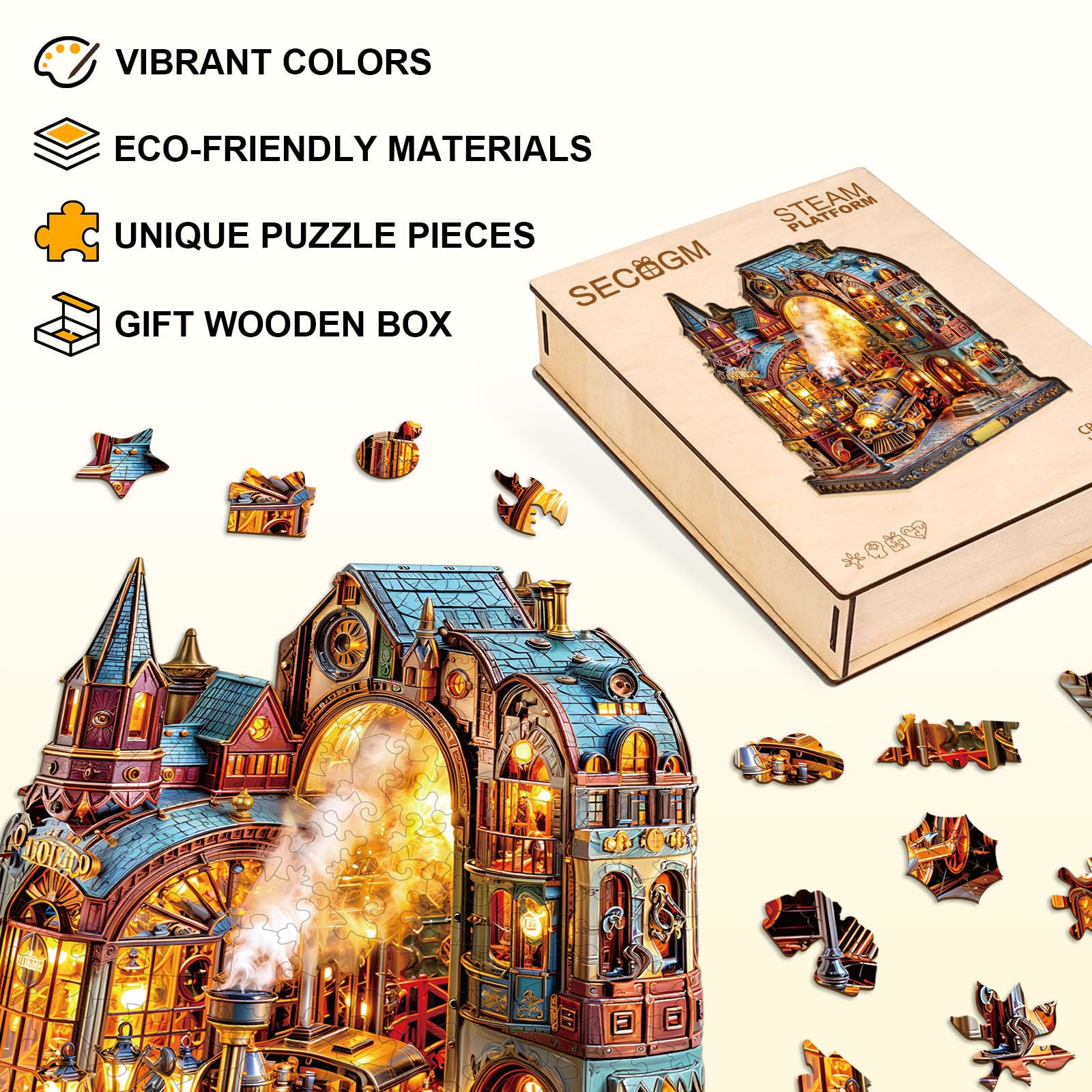 Steam Platform Wood Puzzle Retro Industrial Style - Aeekdook