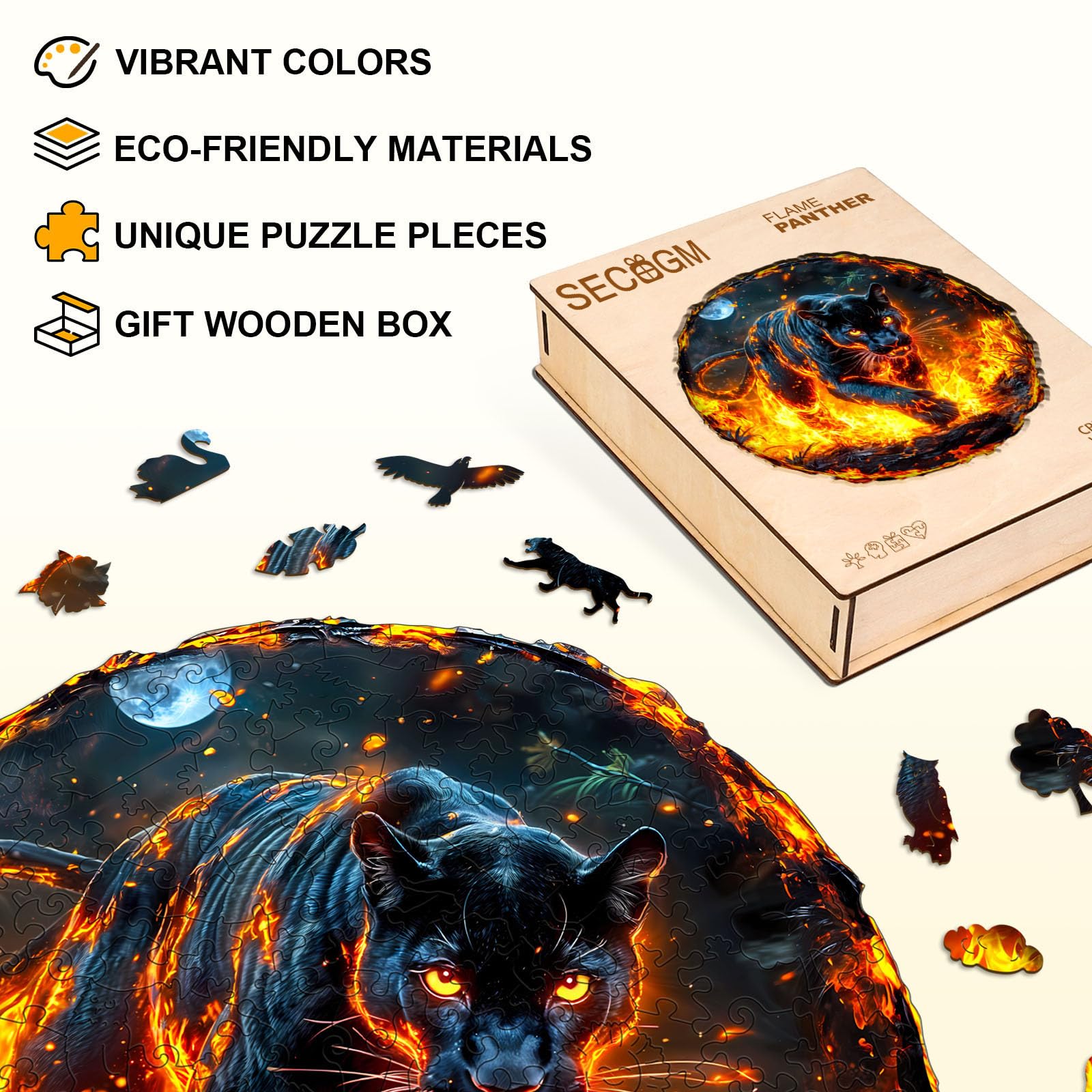 Flame Panther Unique Shape Wood Puzzle Cool Animal - Aeekdook