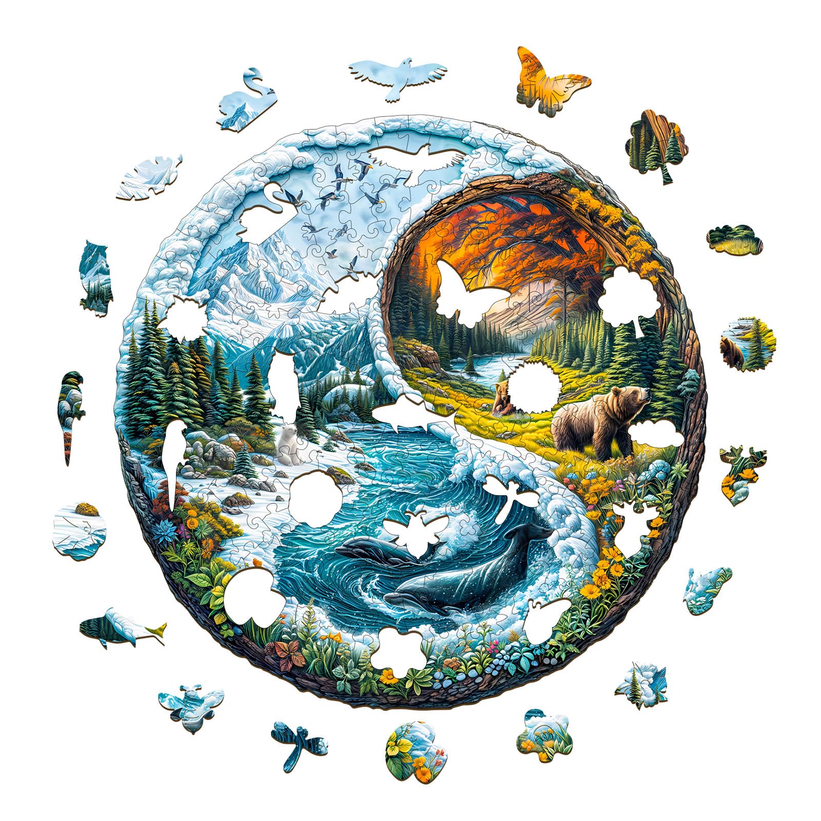 Yin Yang Glacial Forest Unique Shape Wood Puzzle - Aeekdook