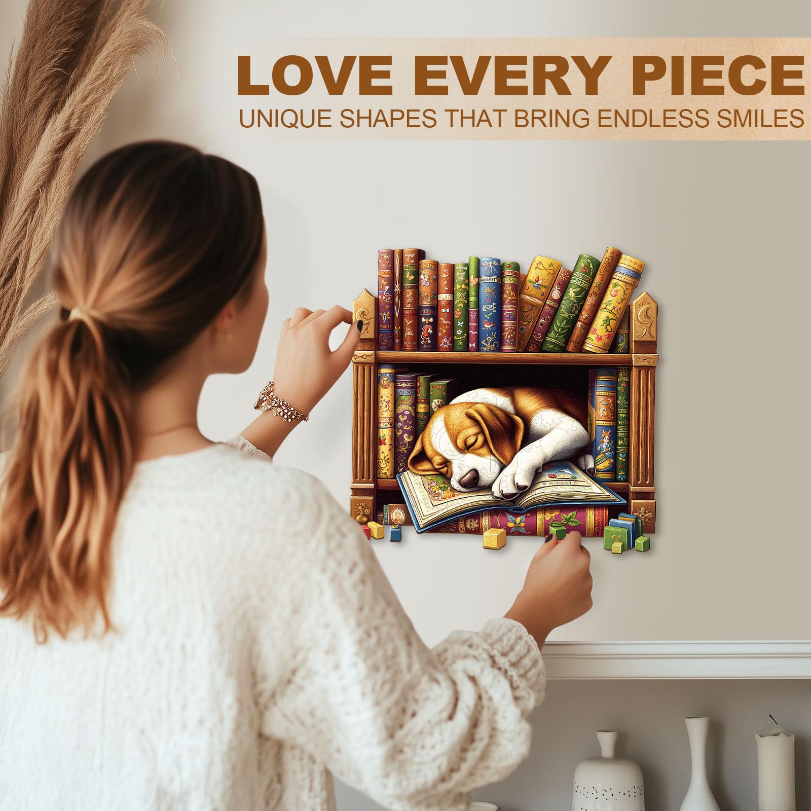 Bookshelf Beagle Dog Wood Puzzle Reading Lovers Gift - Aeekdook