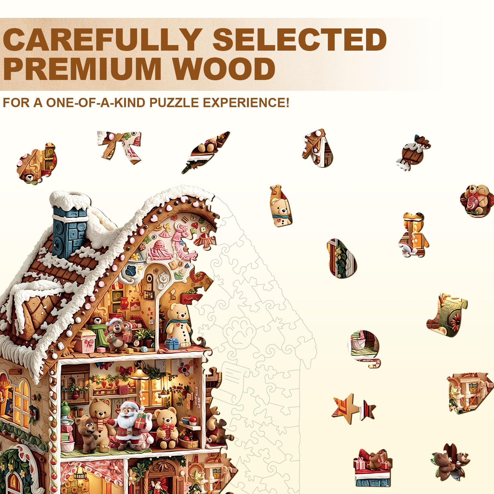 Christmas Bear's House Wood Puzzle Holiday Hut Decor - Aeekdook