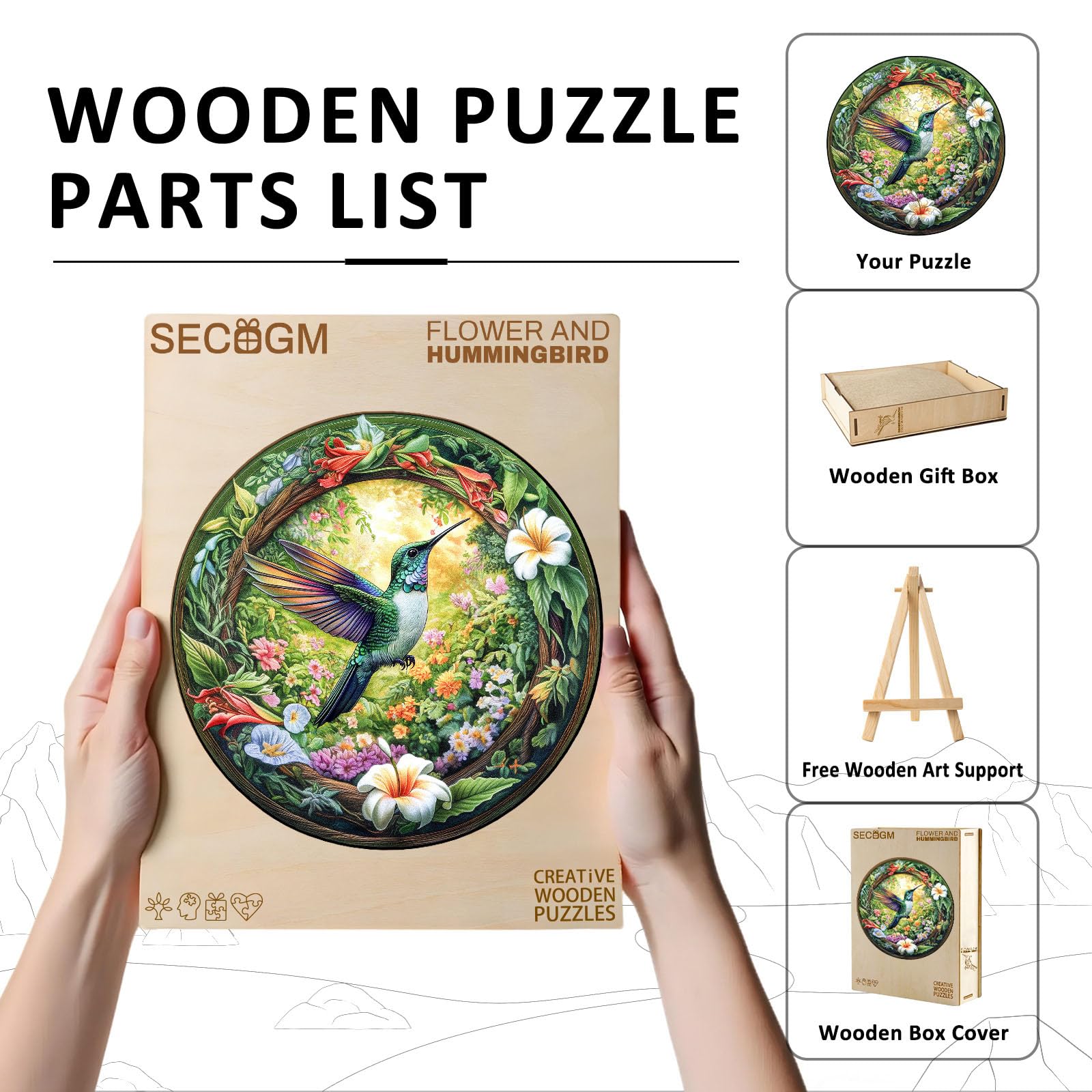 Hummingbird Gardens Wood Puzzle Floral Nature Decor - Aeekdook