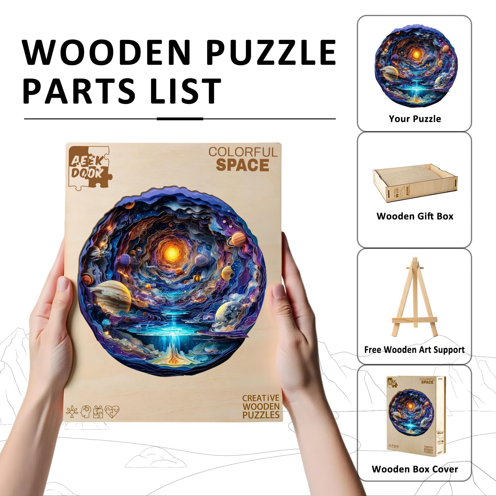 Colorful Space Wood Puzzle Galaxy & Planets Theme - Aeekdook