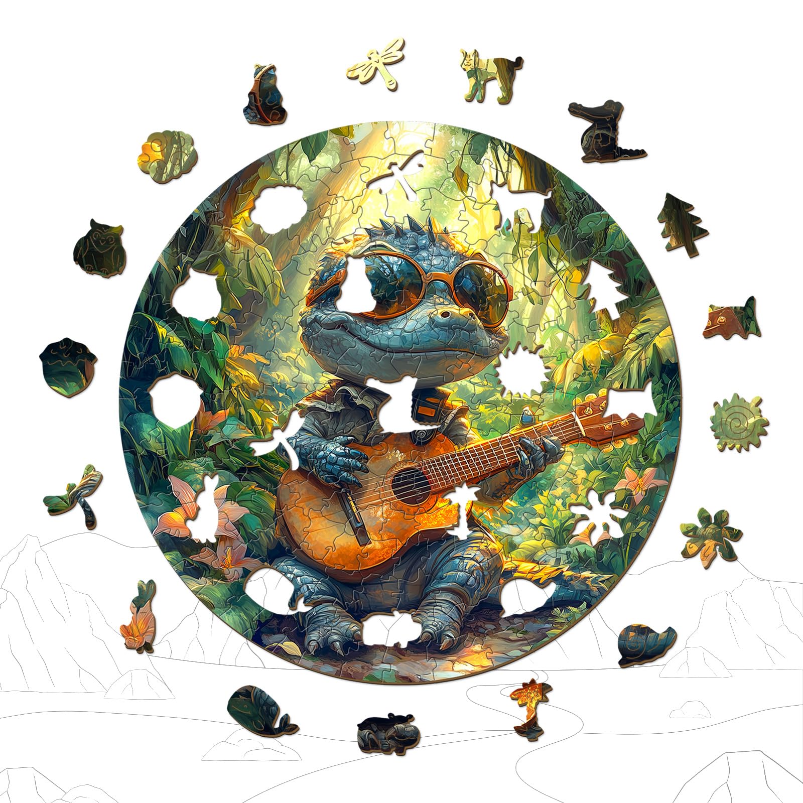 Guitar Crocodile Unique Shape Wood Puzzle Musician Gift - Aeekdook