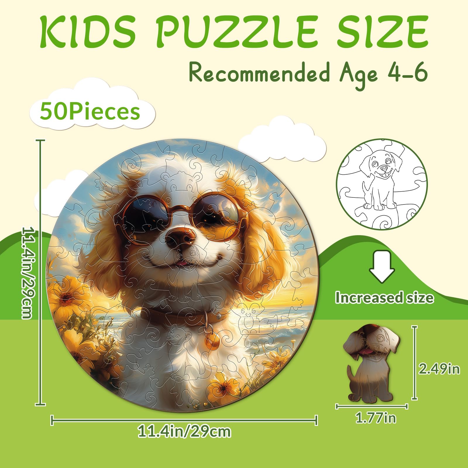 Sunny Puppy 50 Piece Kids Wood Puzzle Cute Pet - Aeekdook