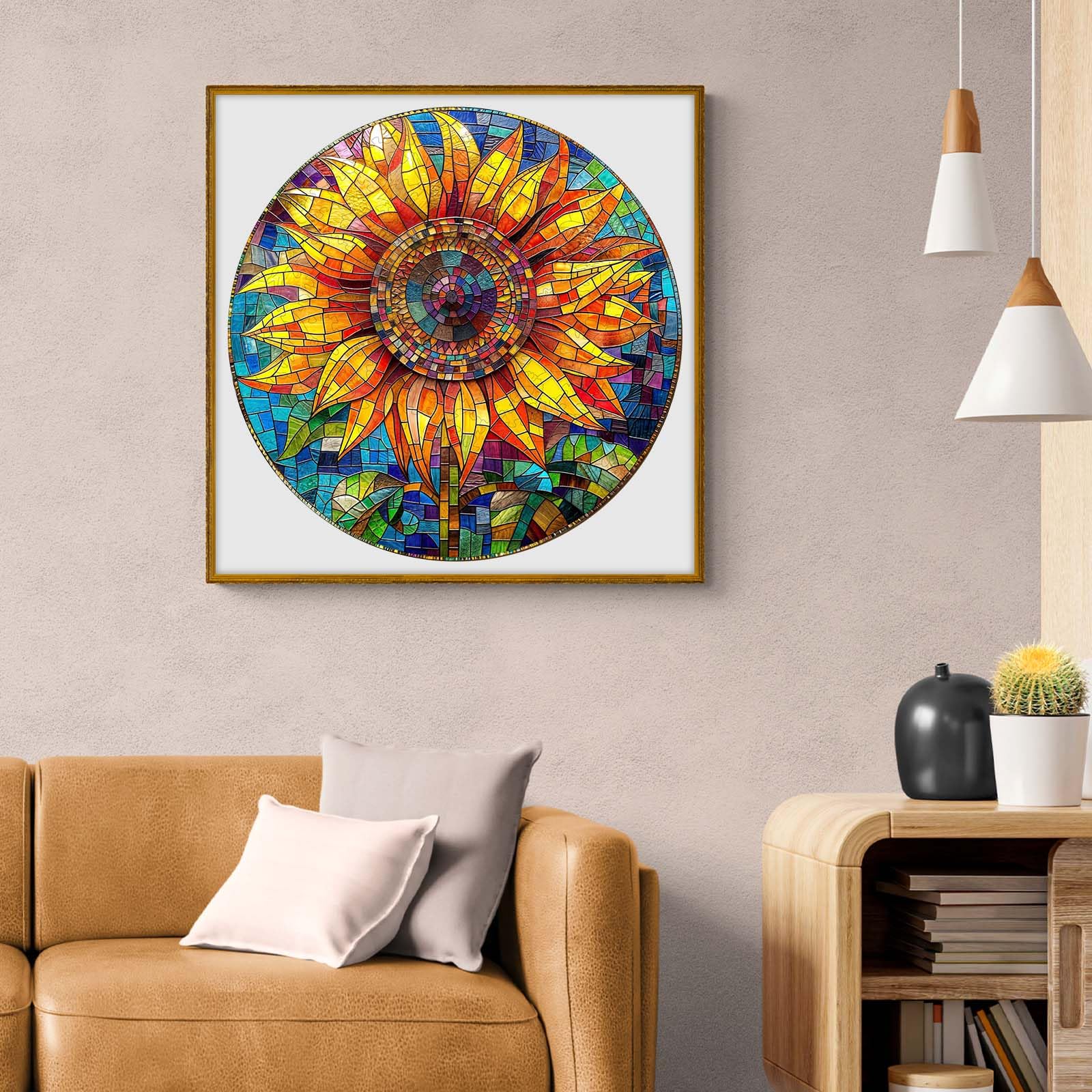 Stained Glass Sunflower Wood Puzzle Floral Wall Art - Aeekdook
