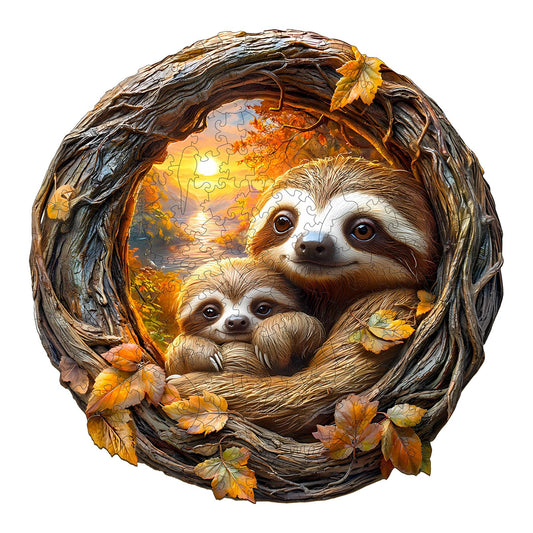 3D Parent-Child Sloth Wooden Puzzle