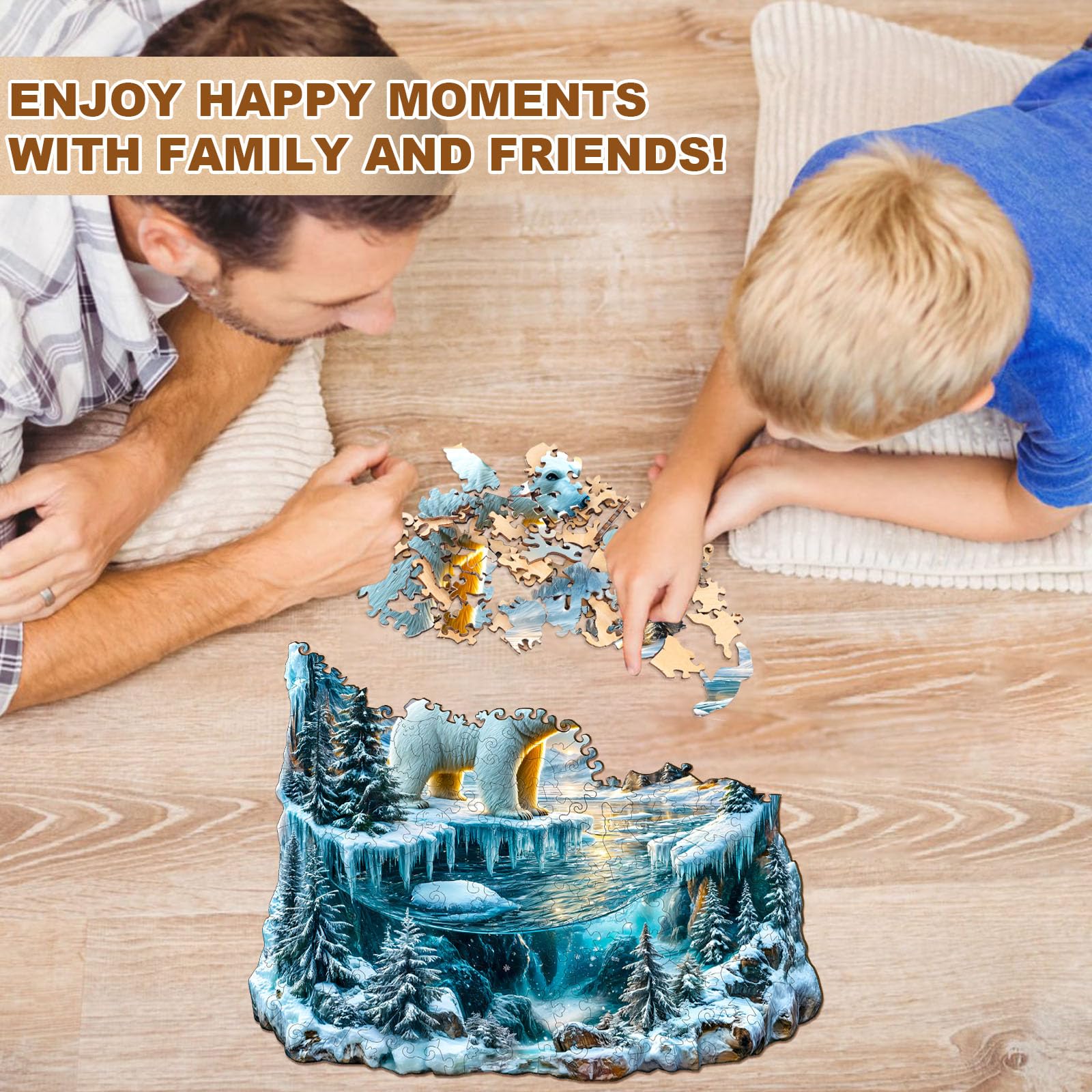 Frozen Polar Bear Unique Shape Wood Puzzle Arctic Art - Aeekdook