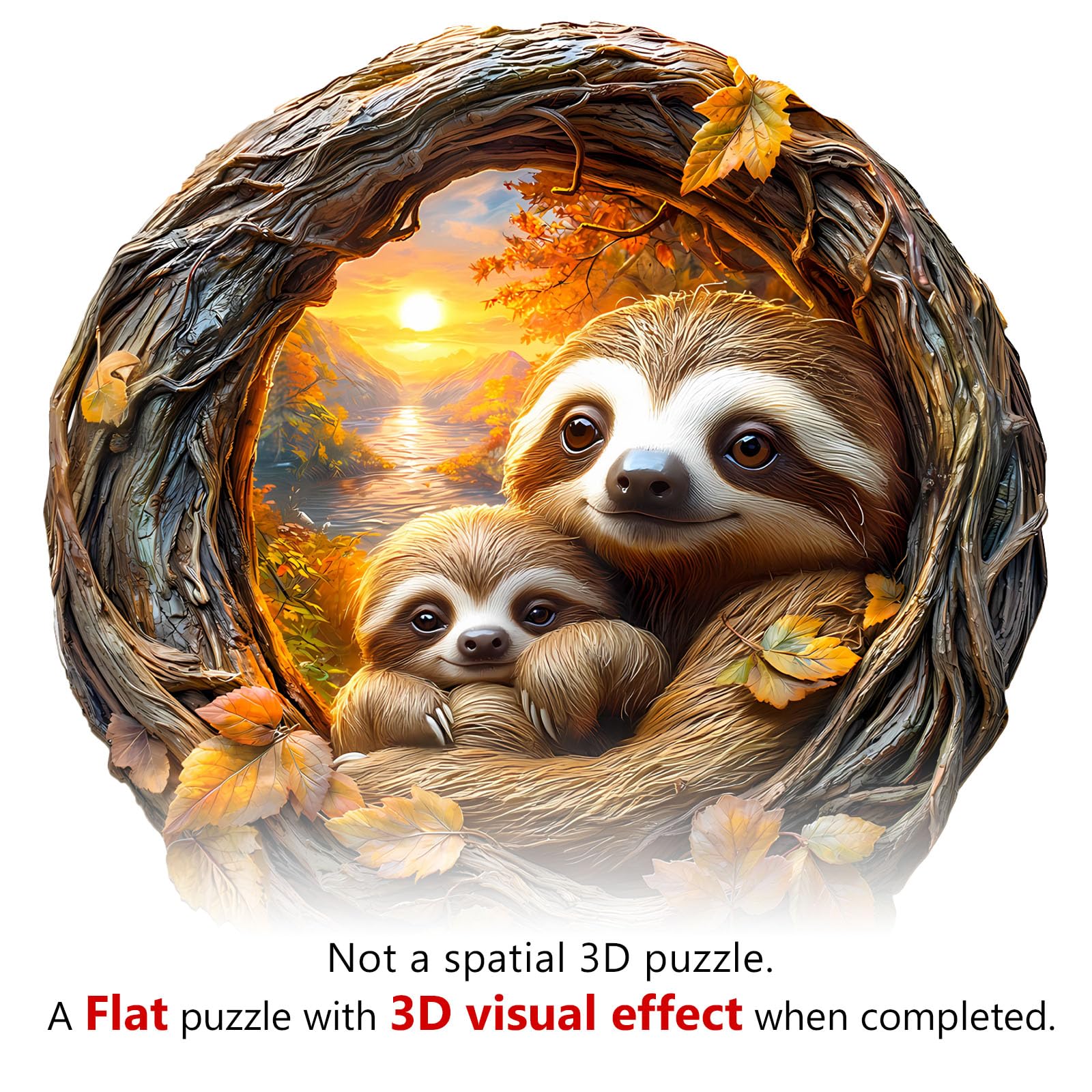 3D Parent-Child Sloth Wood Puzzle Family Bonding - Aeekdook