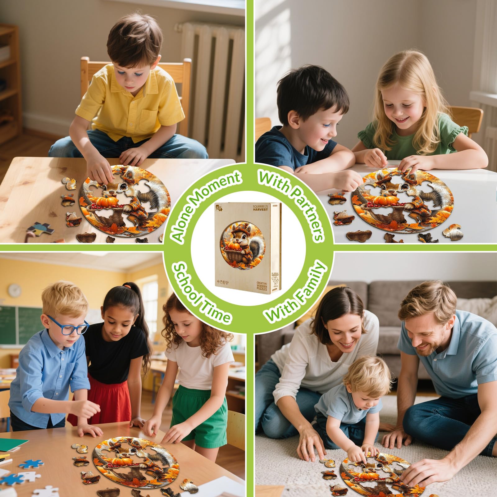 Squirrel's Harvest 50 Piece Kids Wood Puzzle - Aeekdook