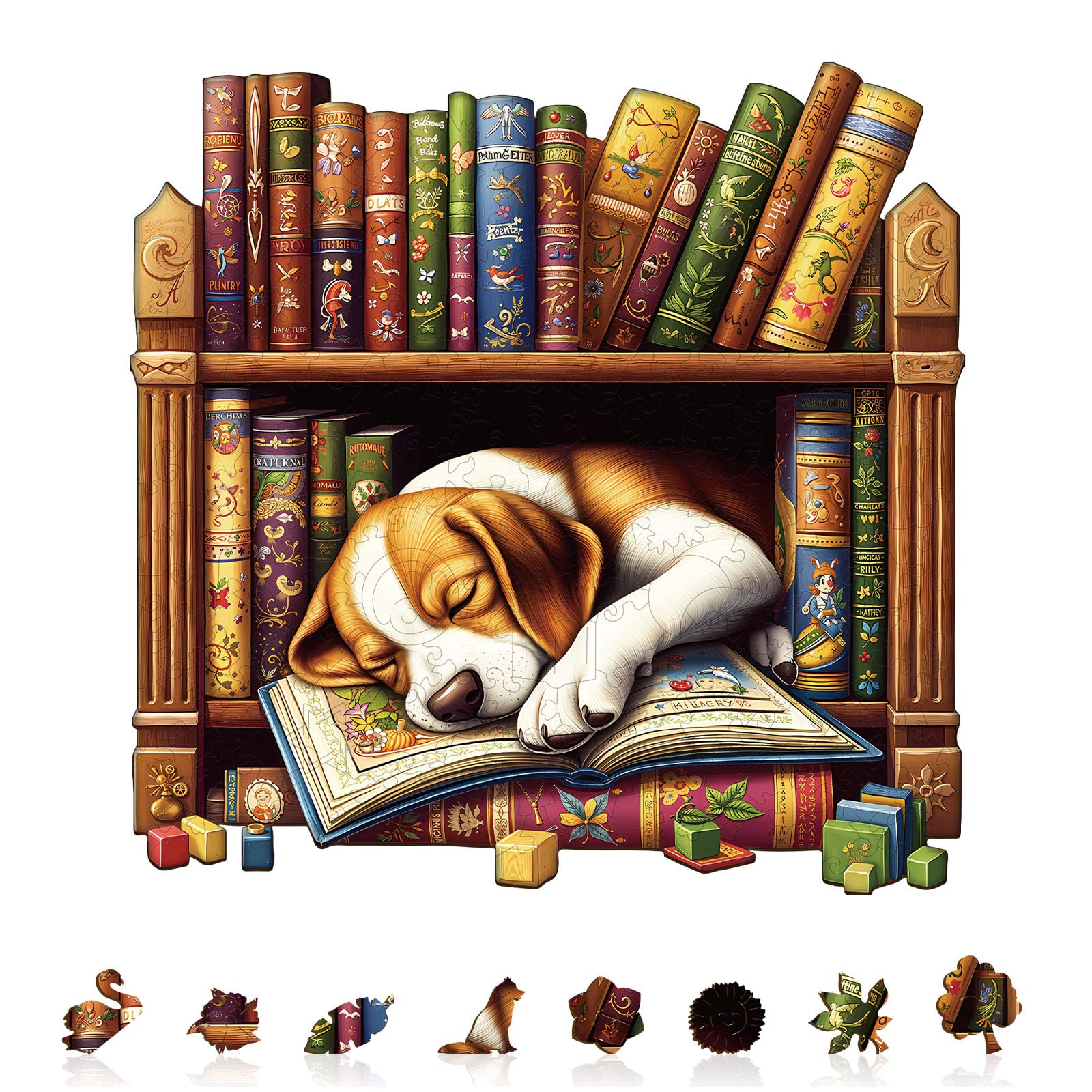 Bookshelf Beagle Dog Wood Puzzle Reading Lovers Gift - Aeekdook