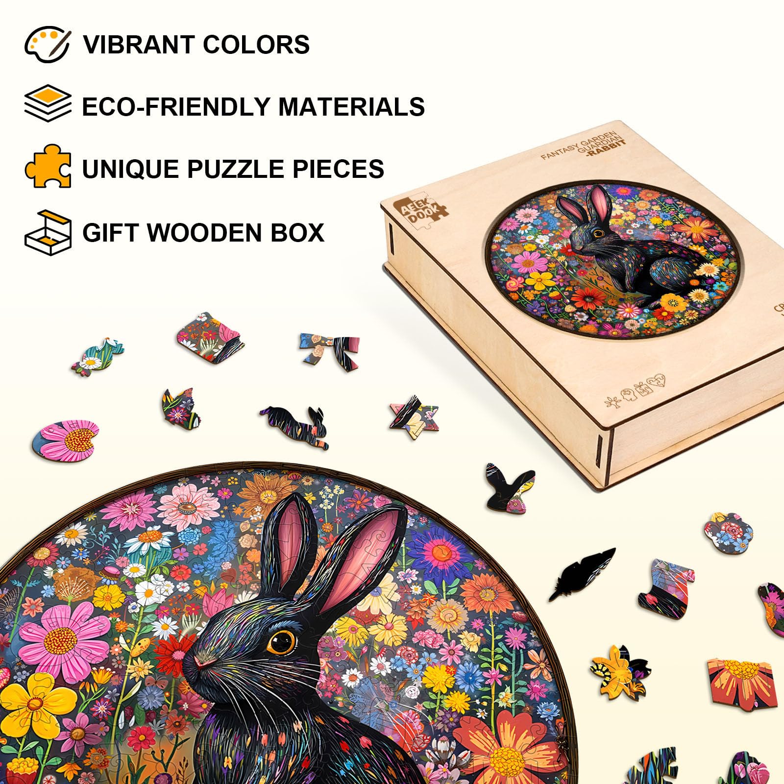 Easter Flower Bunny Wood Puzzle for Adults Spring - Aeekdook