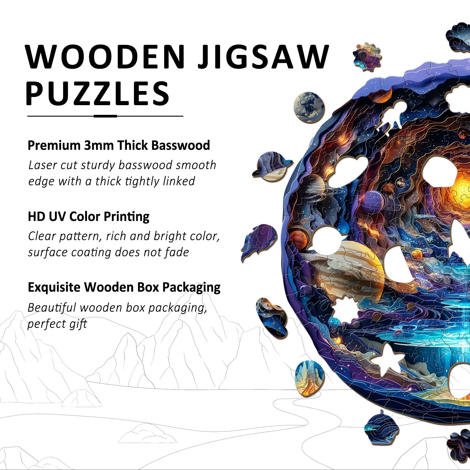 Colorful Space Wood Puzzle Galaxy & Planets Theme - Aeekdook