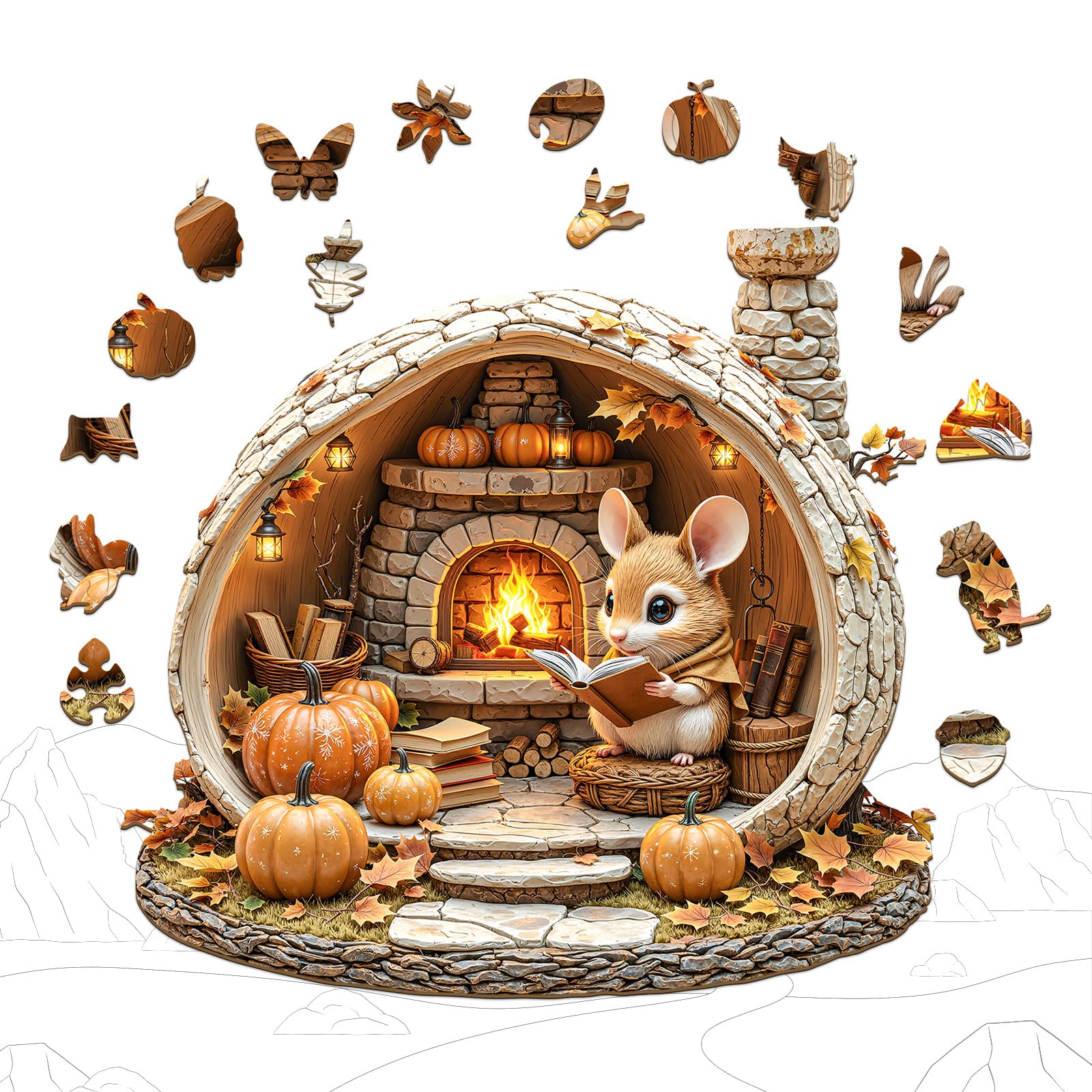 Mouse's Walnut House Unique Shape Wood Puzzle - Aeekdook